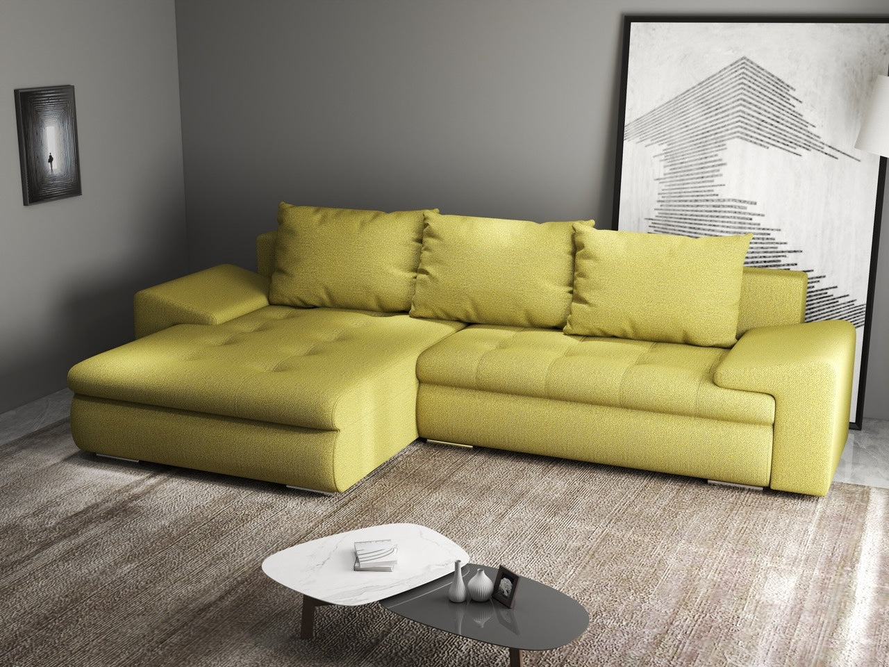 Colțar extensibil dumonde cu ladă de depozitare si sezut confortabil din spuma HR, Leonardo Enjoy Verde 260x185 cm Fabrica