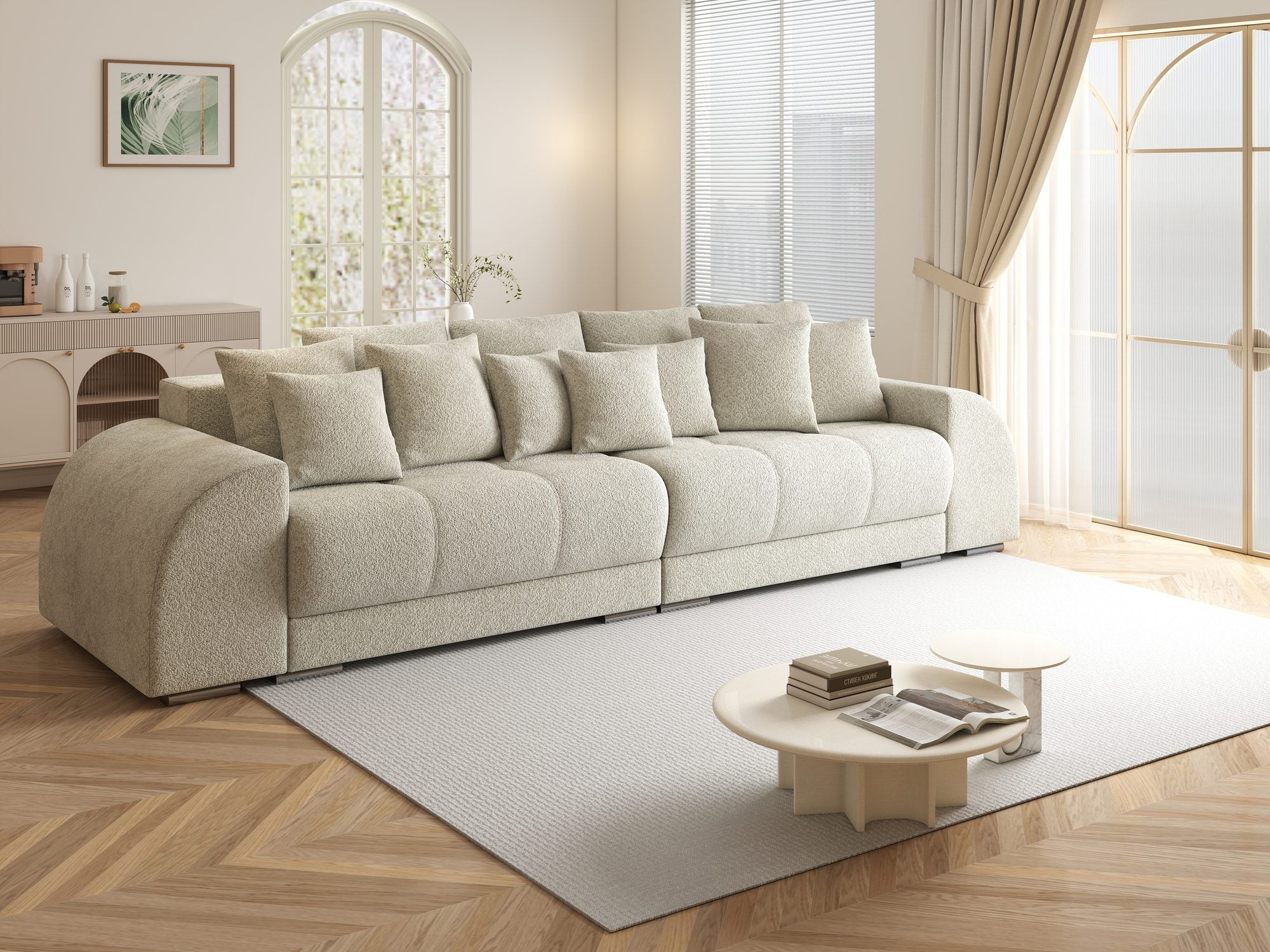 Canapea extensibilă dumonde cu 2 lăzi de depozitare si sezut confortabil din spuma high-density, Verona Arena Bej 20 310x100 cm