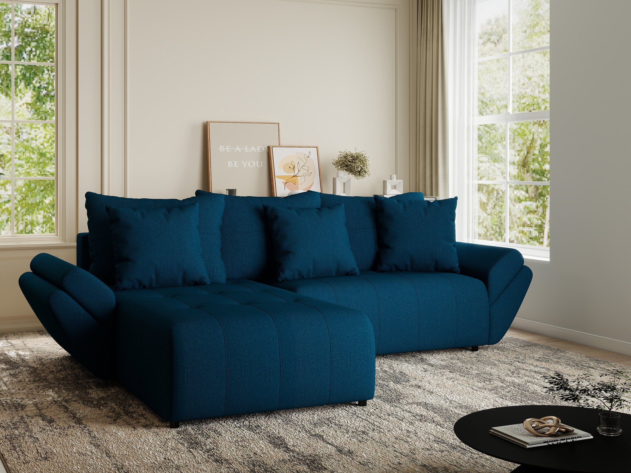 Colțar extensibil dumonde cu ladă de depozitare si sezut confortabil din spuma HR, Berlin Enjoy Verde Petrol 280x185 cm