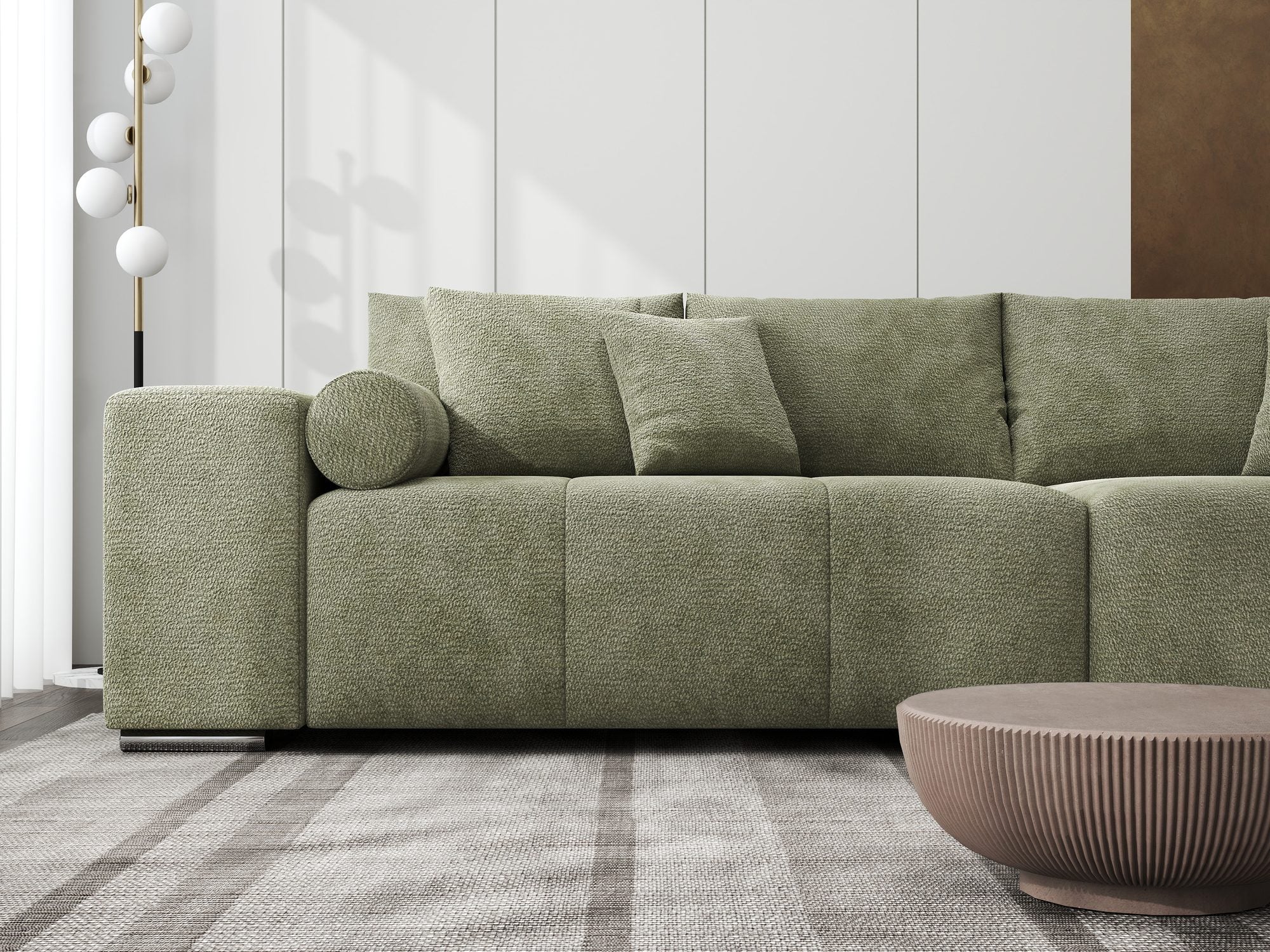 Canapea extensibilă dumonde cu ladă de depozitare si sezut confortabil din spuma high-density, Marbela XXL Vibe Olive 38 290x100 cm