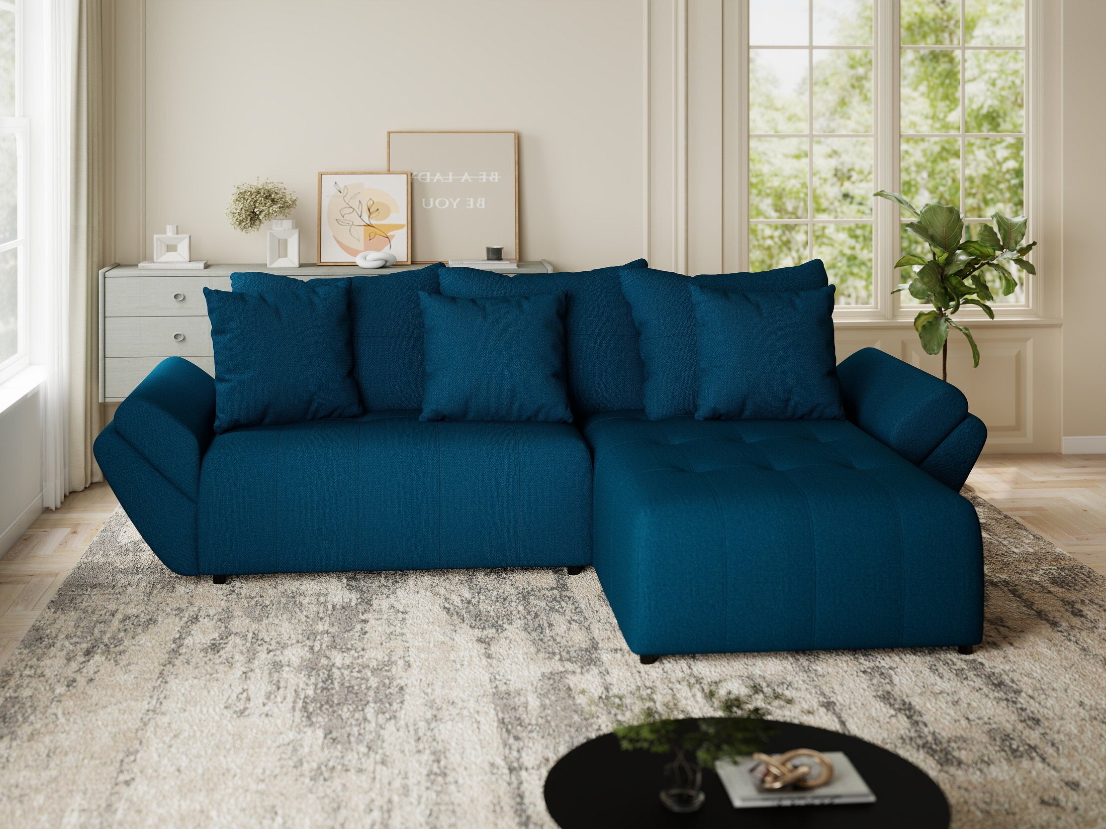 Colțar extensibil dumonde cu ladă de depozitare si sezut confortabil din spuma HR, Berlin Enjoy Verde Petrol 280x185 cm II