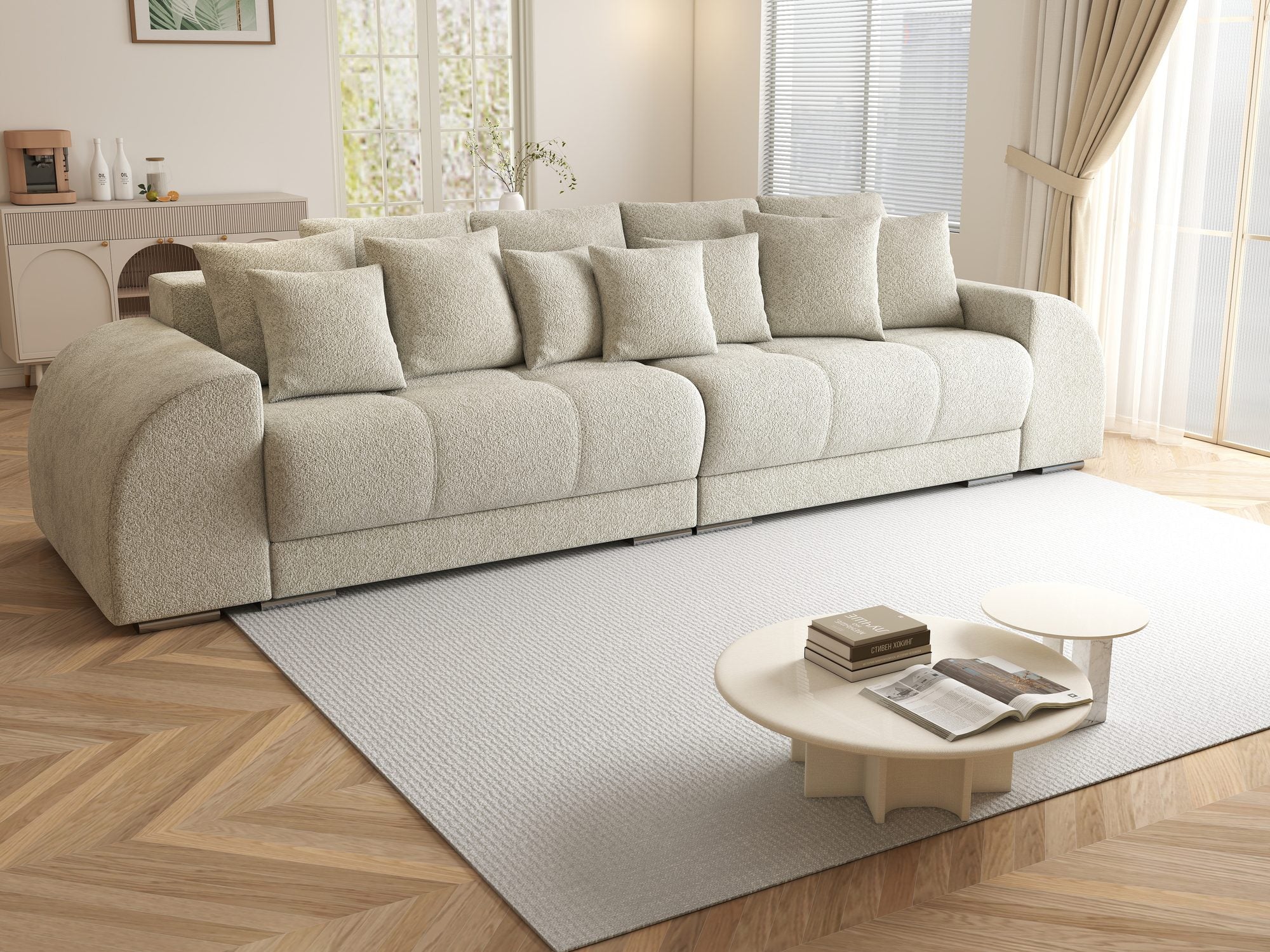 Canapea extensibilă dumonde cu 2 lăzi de depozitare si sezut confortabil din spuma high-density, Verona Arena Bej 20 310x100 cm