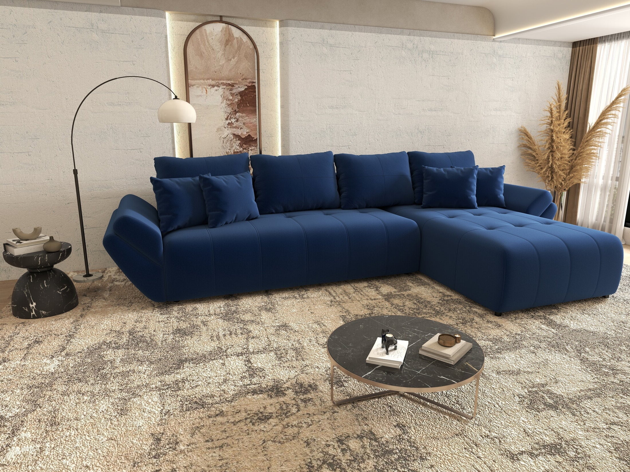 Colțar extensibil dumonde cu ladă de depozitare si sezut confortabil din spuma HR, Berlin XL Royal Albastru 350x185 cm II