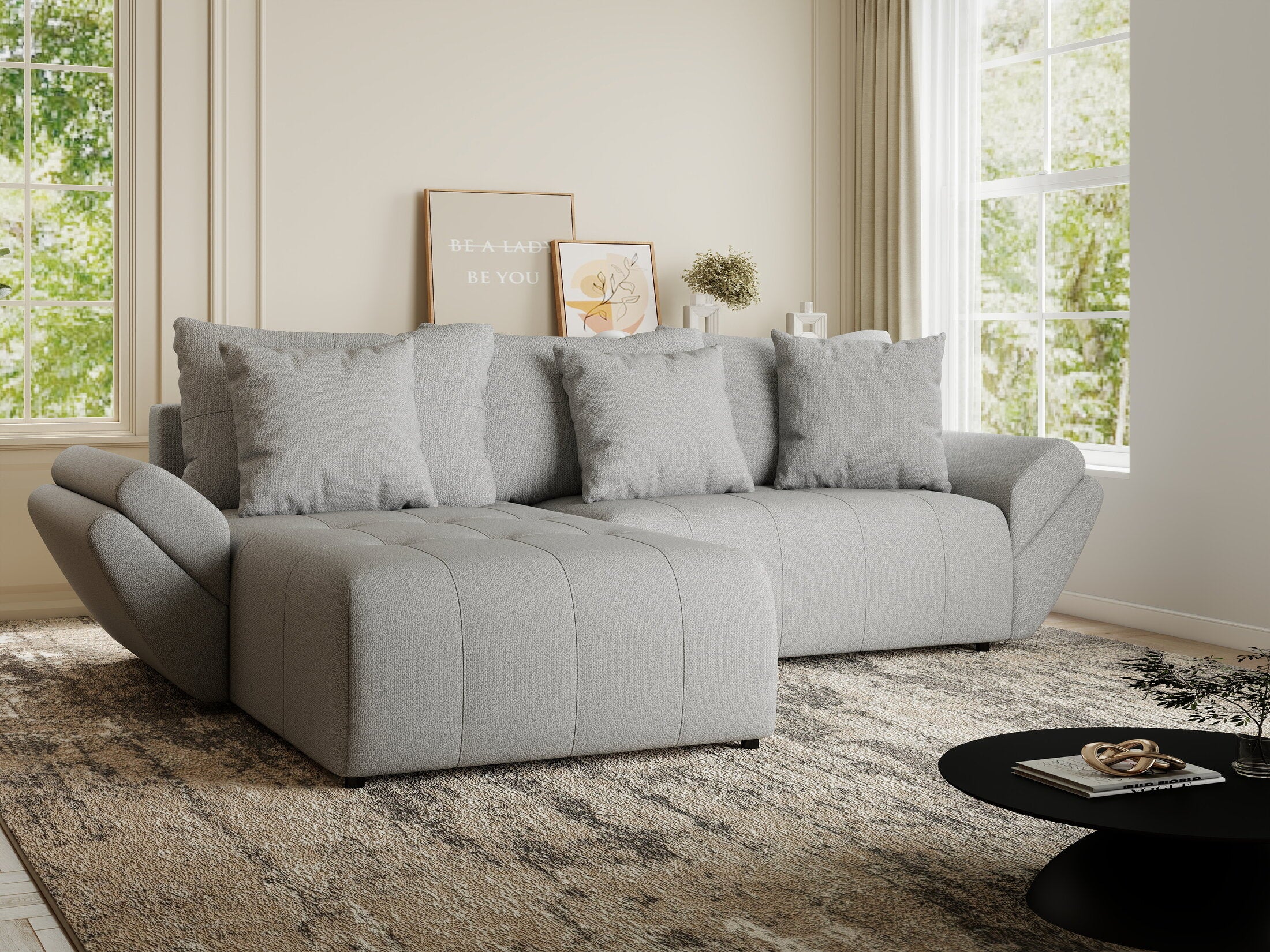 Colțar extensibil dumonde cu ladă de depozitare si sezut confortabil din spuma HR, Berlin Enjoy Gri 280x185 cm