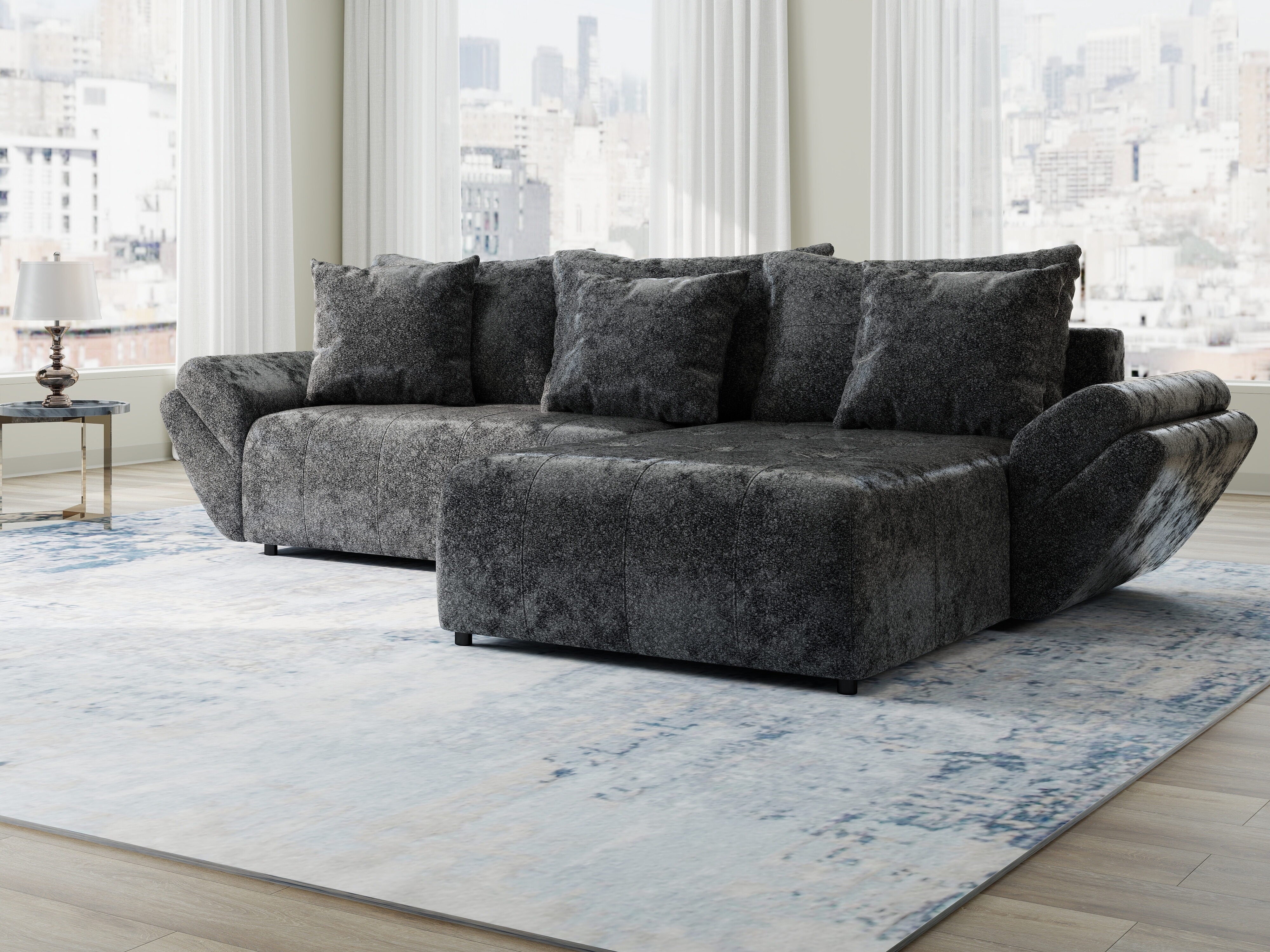 Colțar extensibil dumonde cu ladă de depozitare si sezut confortabil din spuma HR, Berlin Euphoria Negru 280x185 cm II