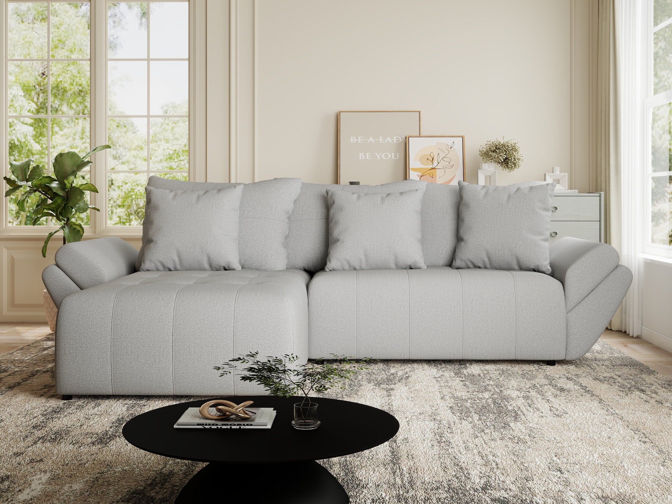 Colțar extensibil dumonde cu ladă de depozitare si sezut confortabil din spuma HR, Berlin Enjoy Gri 280x185 cm