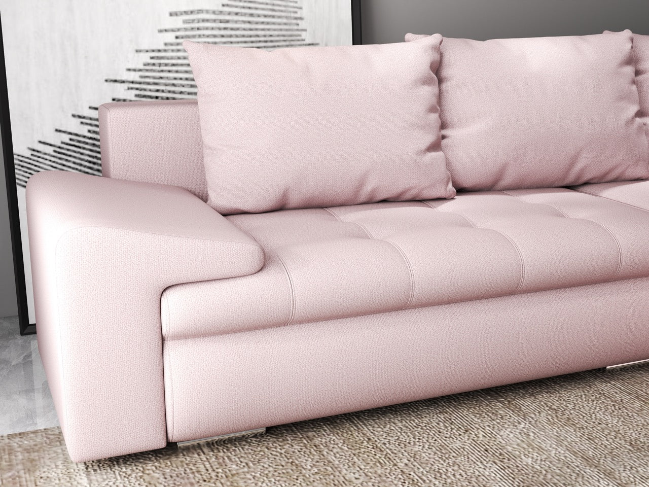 Colțar extensibil dumonde cu ladă de depozitare si sezut confortabil din spuma HR, Leonardo Enjoy Roz 260x185 cm II Fabrica