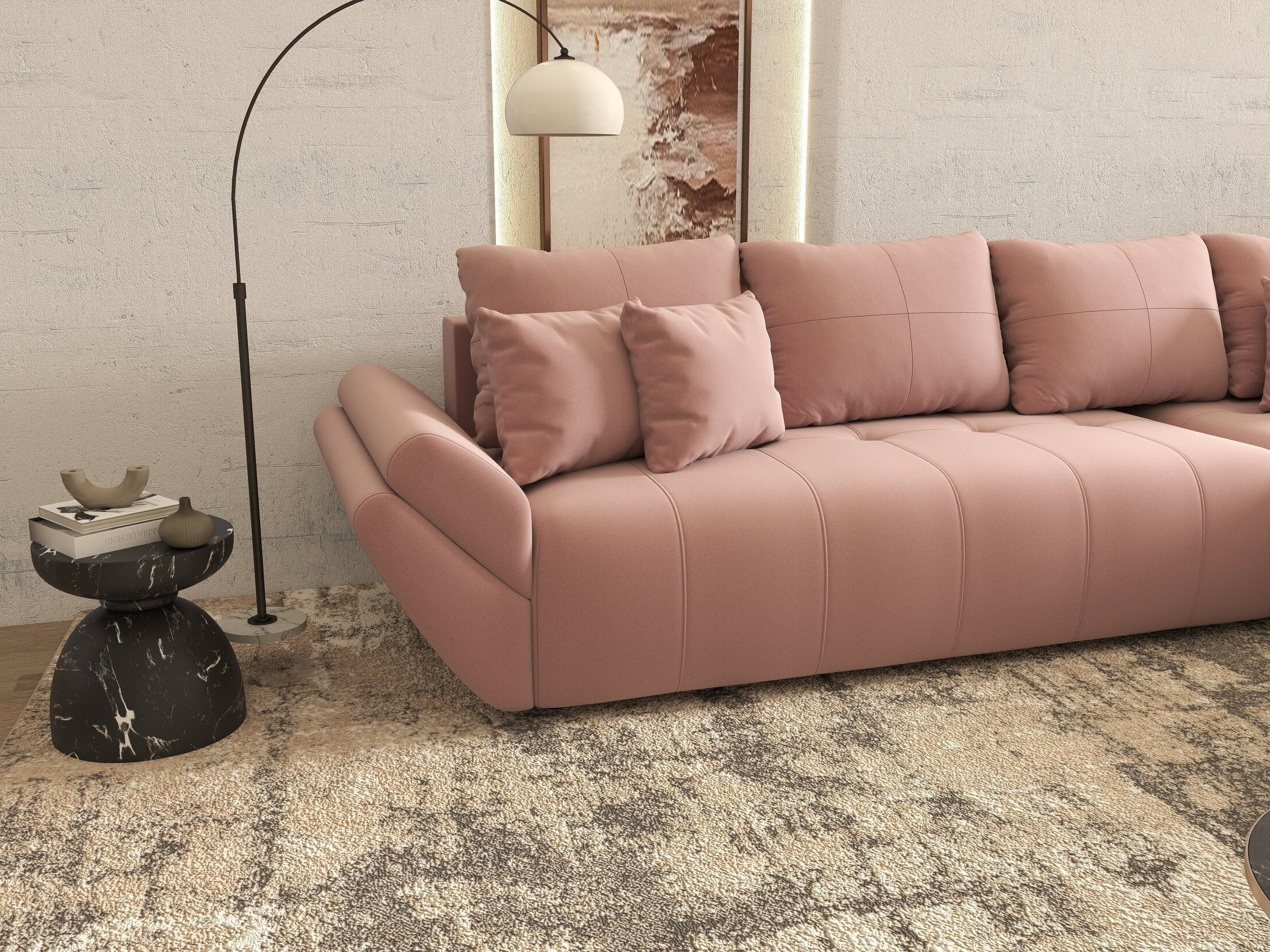 Colțar extensibil dumonde cu ladă de depozitare si sezut confortabil din spuma HR, Berlin XL Royal Roz 350x185 cm II