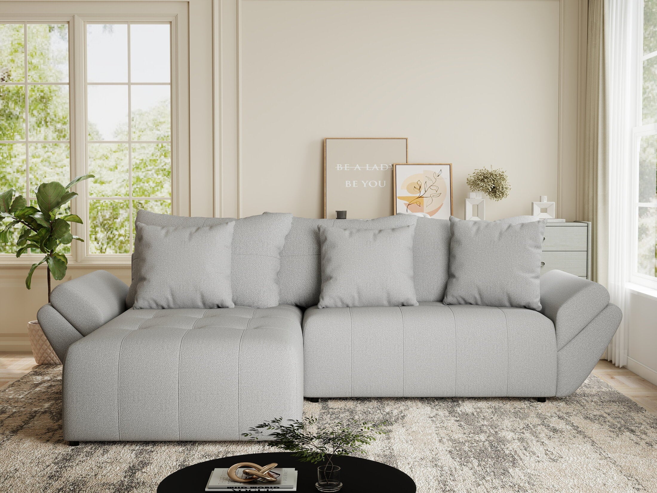 Colțar extensibil dumonde cu ladă de depozitare si sezut confortabil din spuma HR, Berlin Enjoy Gri 280x185 cm