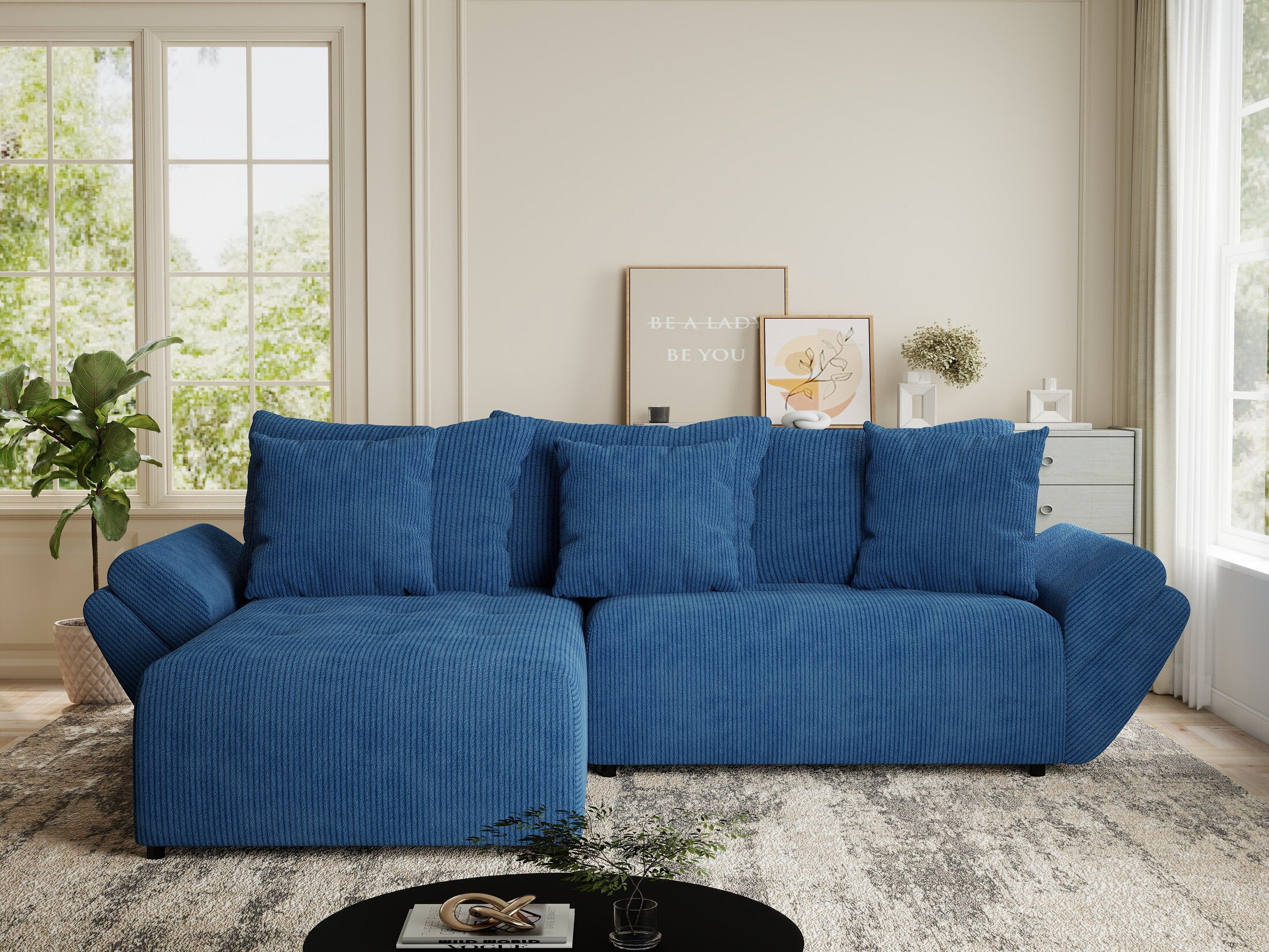 Colțar extensibil dumonde cu ladă de depozitare si sezut confortabil din spuma HR, Berlin Zoom Albastru 280x185 cm