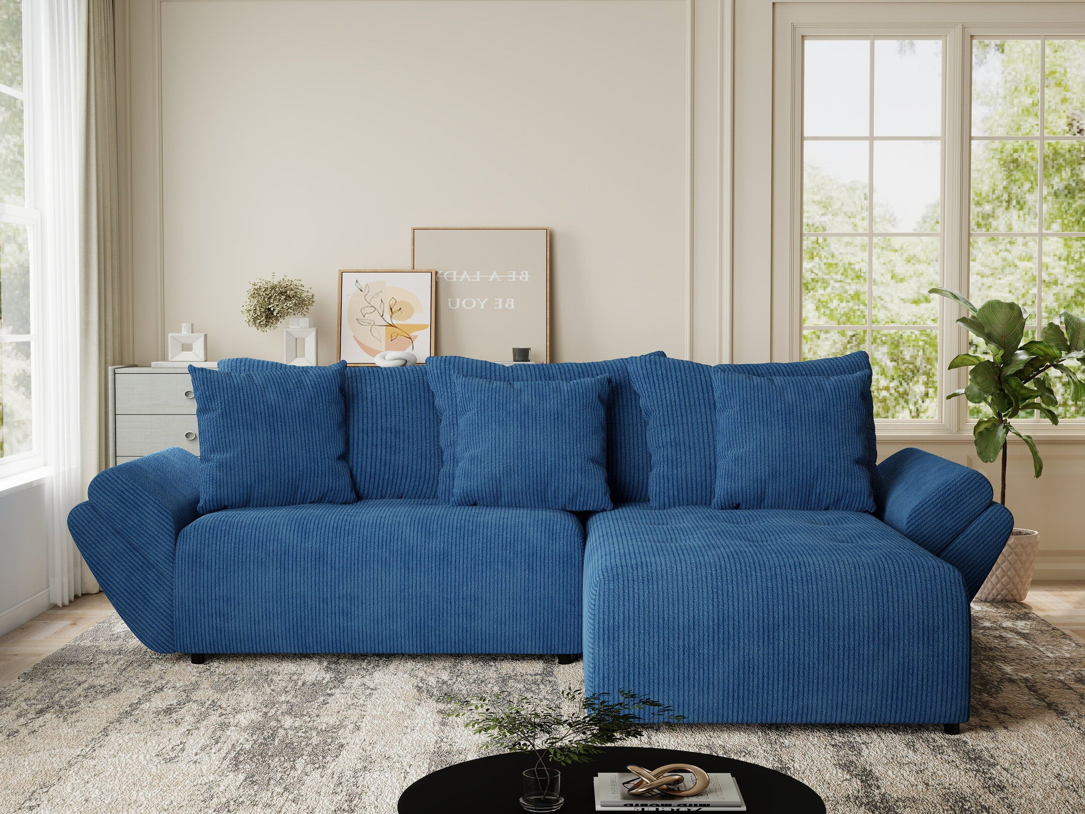 Colțar extensibil dumonde cu ladă de depozitare si sezut confortabil din spuma HR, Berlin Zoom Albastru 280x185 cm II