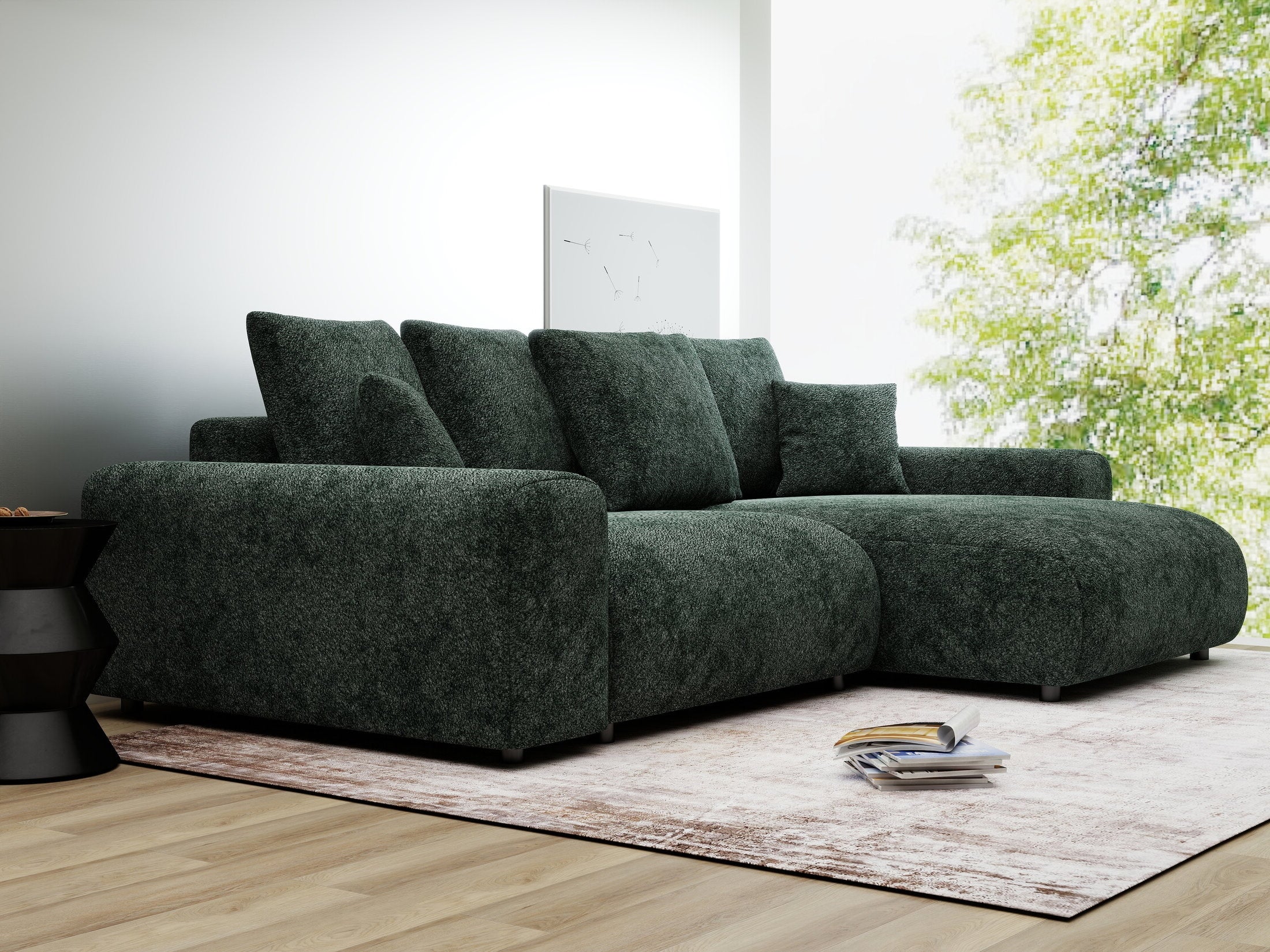 Colțar extensibil dumonde cu ladă de depozitare și șezut confortabil din spumă HR, Luma Euphoria Verde 255x168 cm II