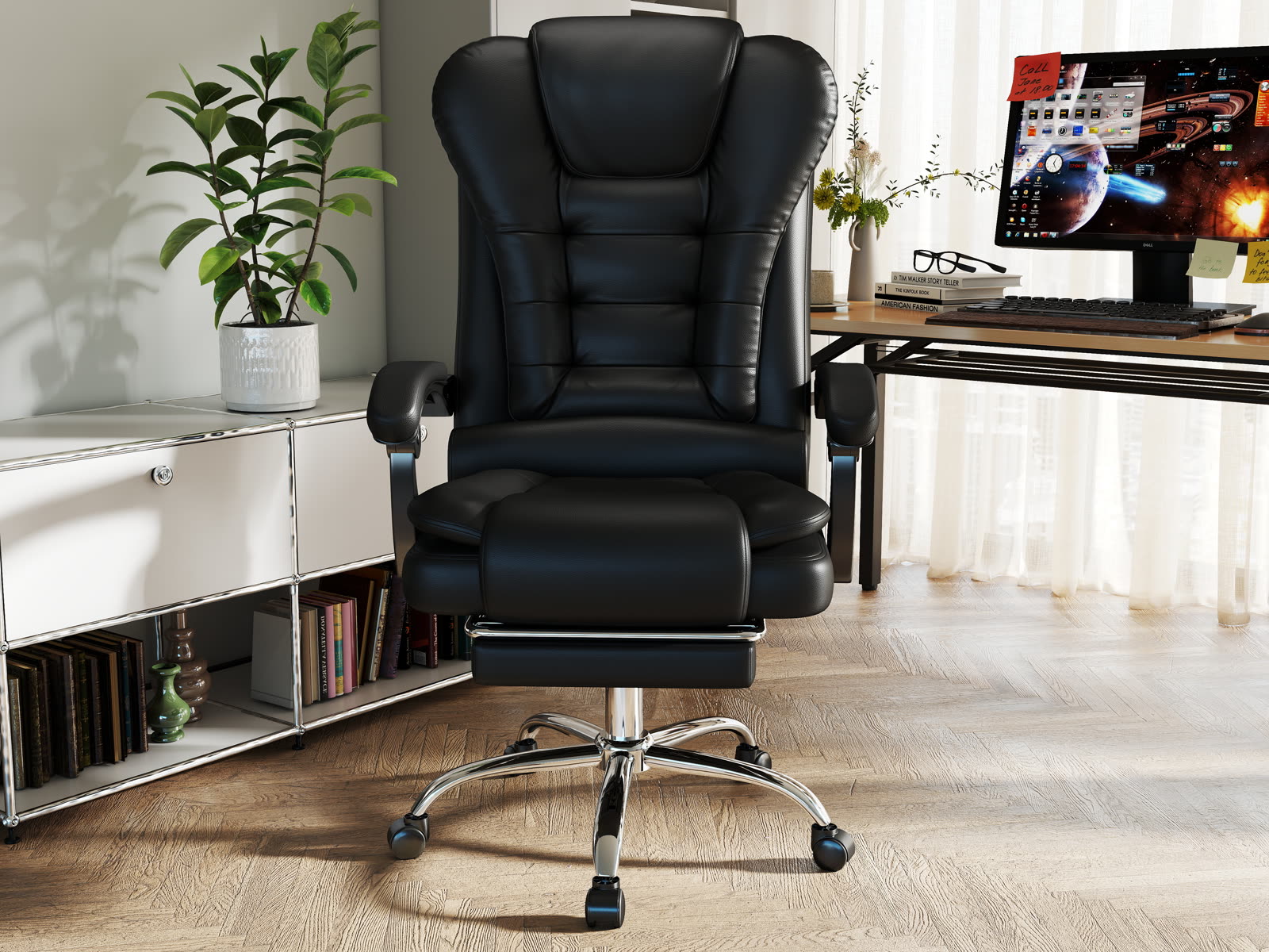 Scaun Directorial Dumonde OMEGA, cotiere 3D, mecanism multifuncțional, ecopiele, suport picioare, negru