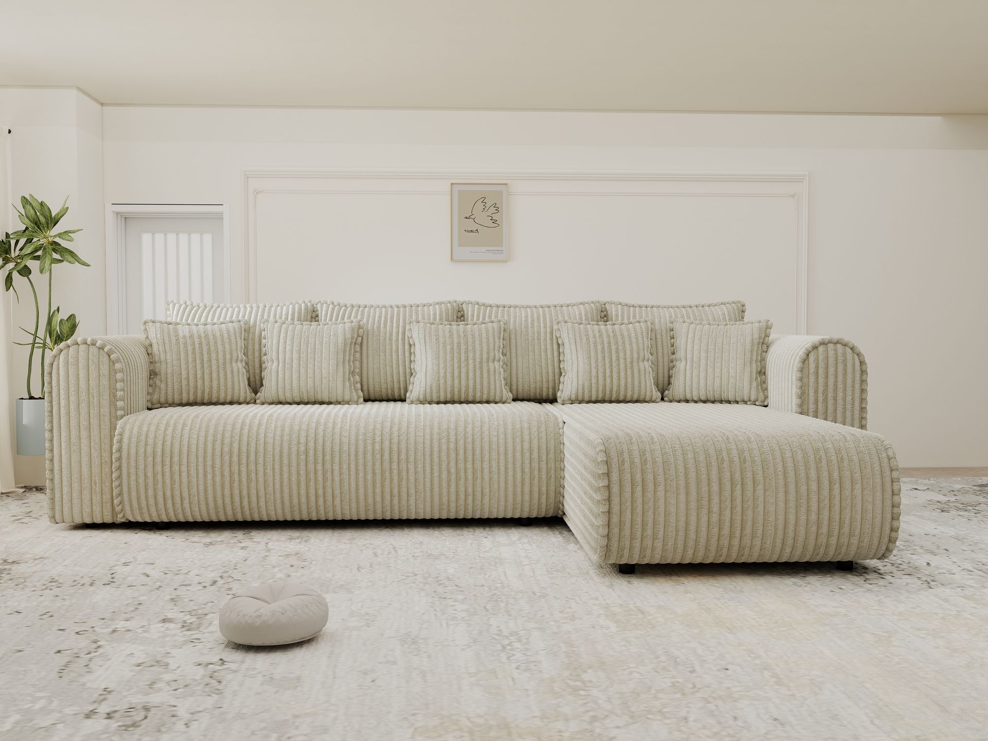 Colțar extensibil dumonde cu ladă de depozitare si sezut confortabil din spuma high-density, Monaco XL Tilia Bej II 340x185 cm