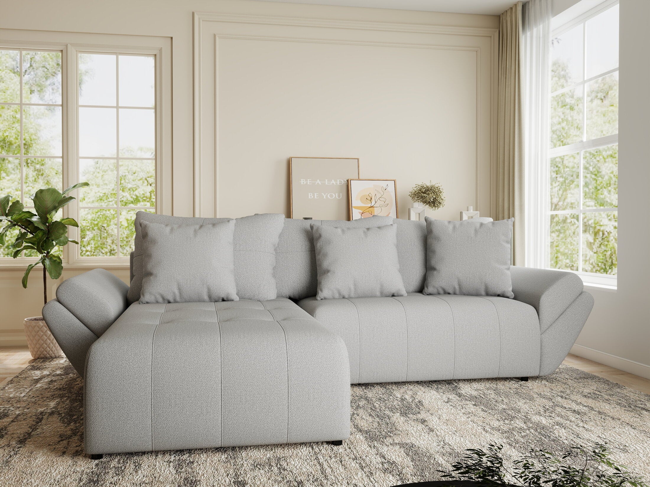 Colțar extensibil dumonde cu ladă de depozitare si sezut confortabil din spuma HR, Berlin Enjoy Gri 280x185 cm