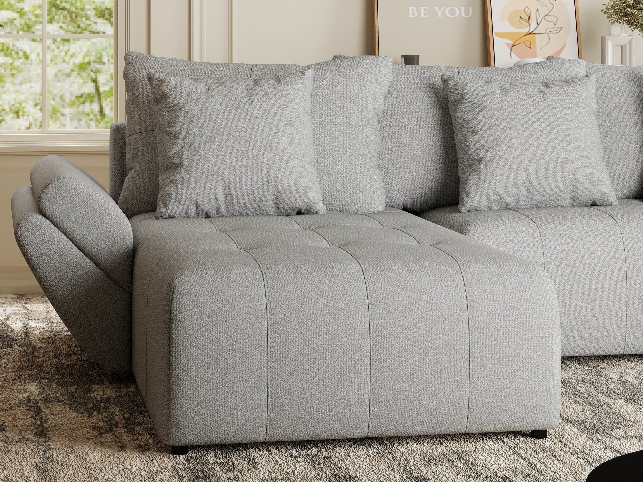 Colțar extensibil dumonde cu ladă de depozitare si sezut confortabil din spuma HR, Berlin Enjoy Gri 280x185 cm