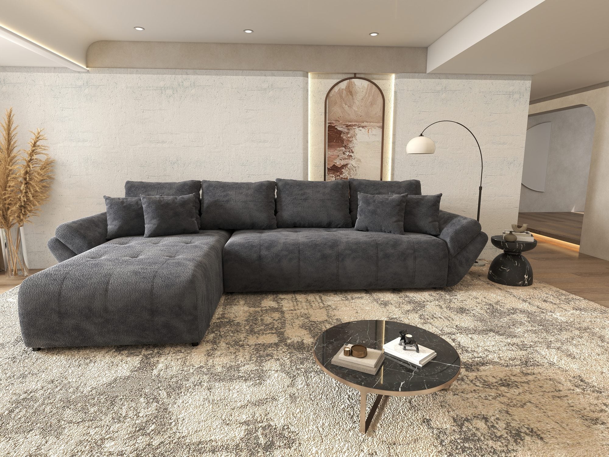 Colțar extensibil dumonde cu ladă de depozitare si sezut confortabil din spuma high-density, Berlin XL Vibe Gri Antracit 97 350x185 cm