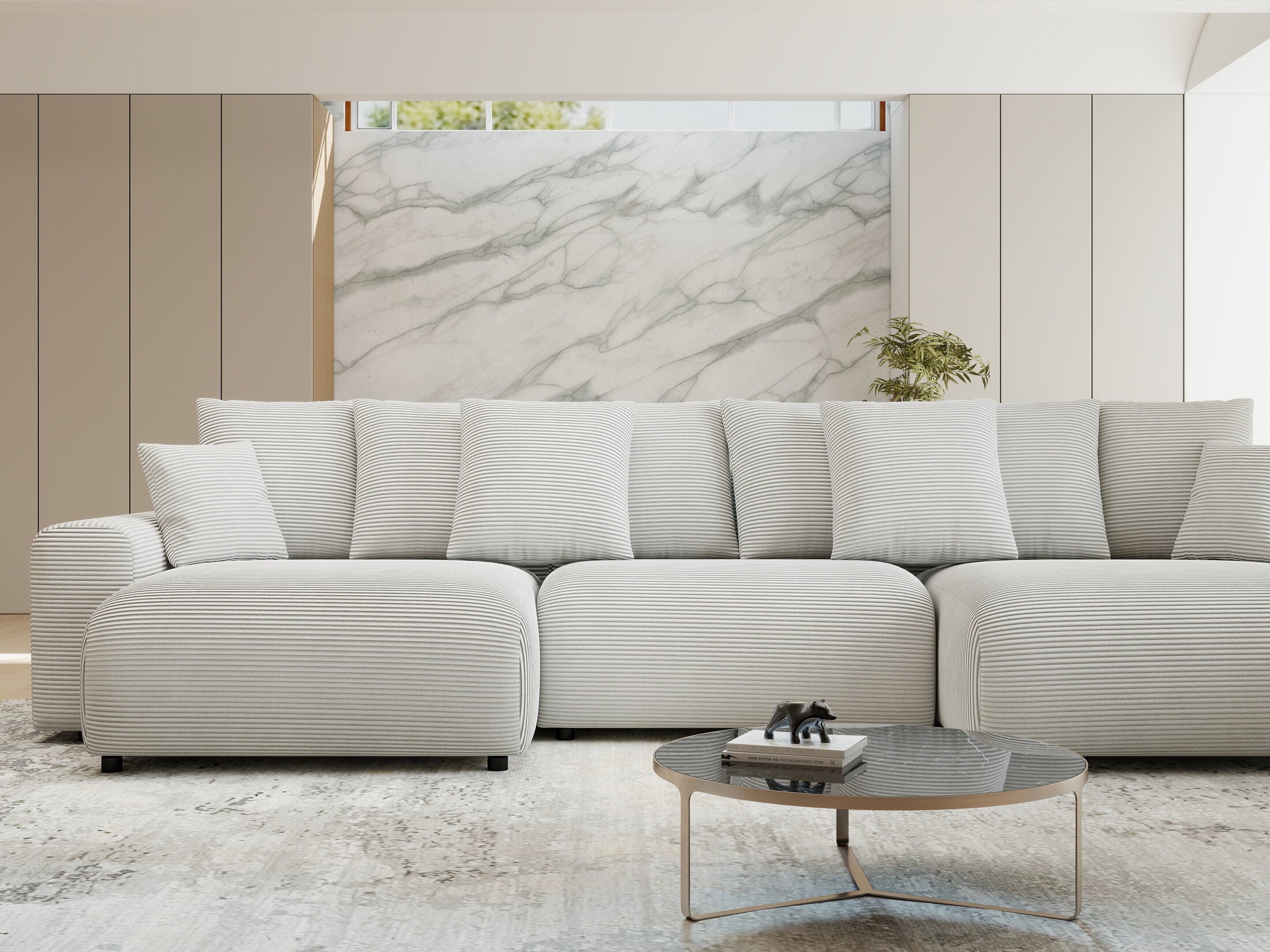 Colțar extensibil dumonde cu ladă de depozitare si sezut confortabil din spuma HR, Luma U Zoom Gri 336x140 cm