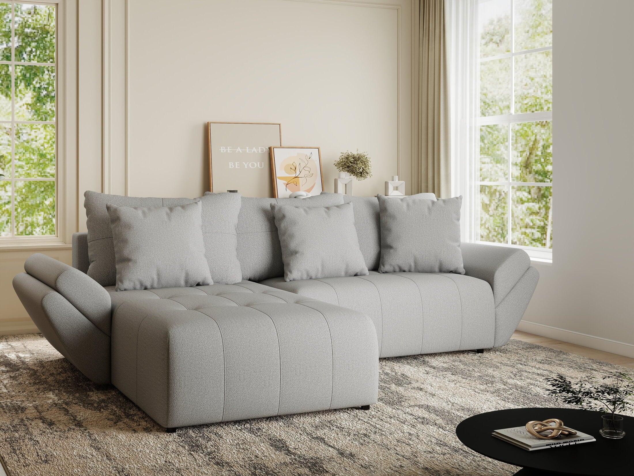 Colțar extensibil dumonde cu ladă de depozitare si sezut confortabil din spuma HR, Berlin Enjoy Gri 280x185 cm