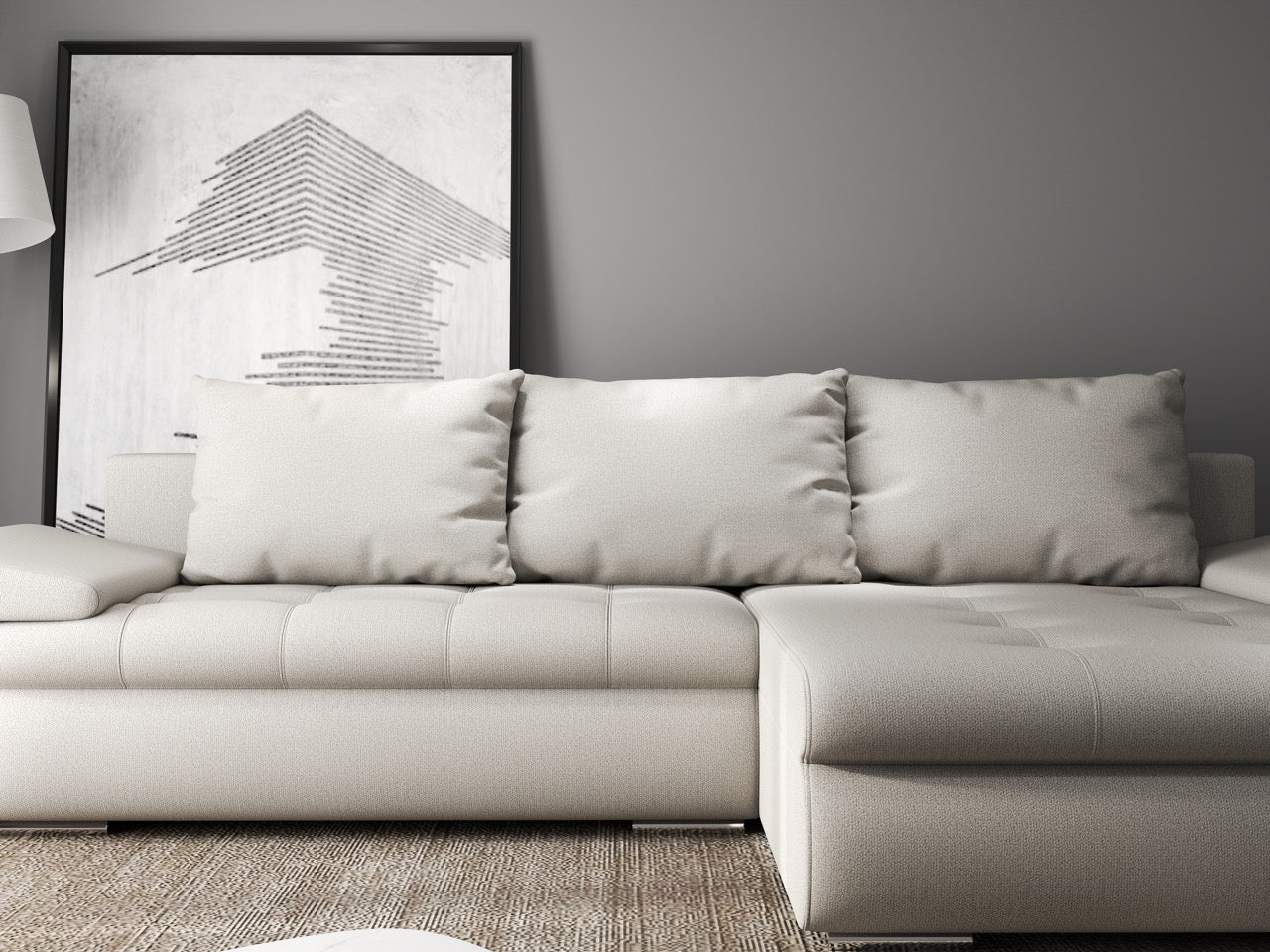 Colțar extensibil dumonde cu ladă de depozitare si sezut confortabil din spuma HR, Leonardo Enjoy Bej 260x185 cm II Fabrica