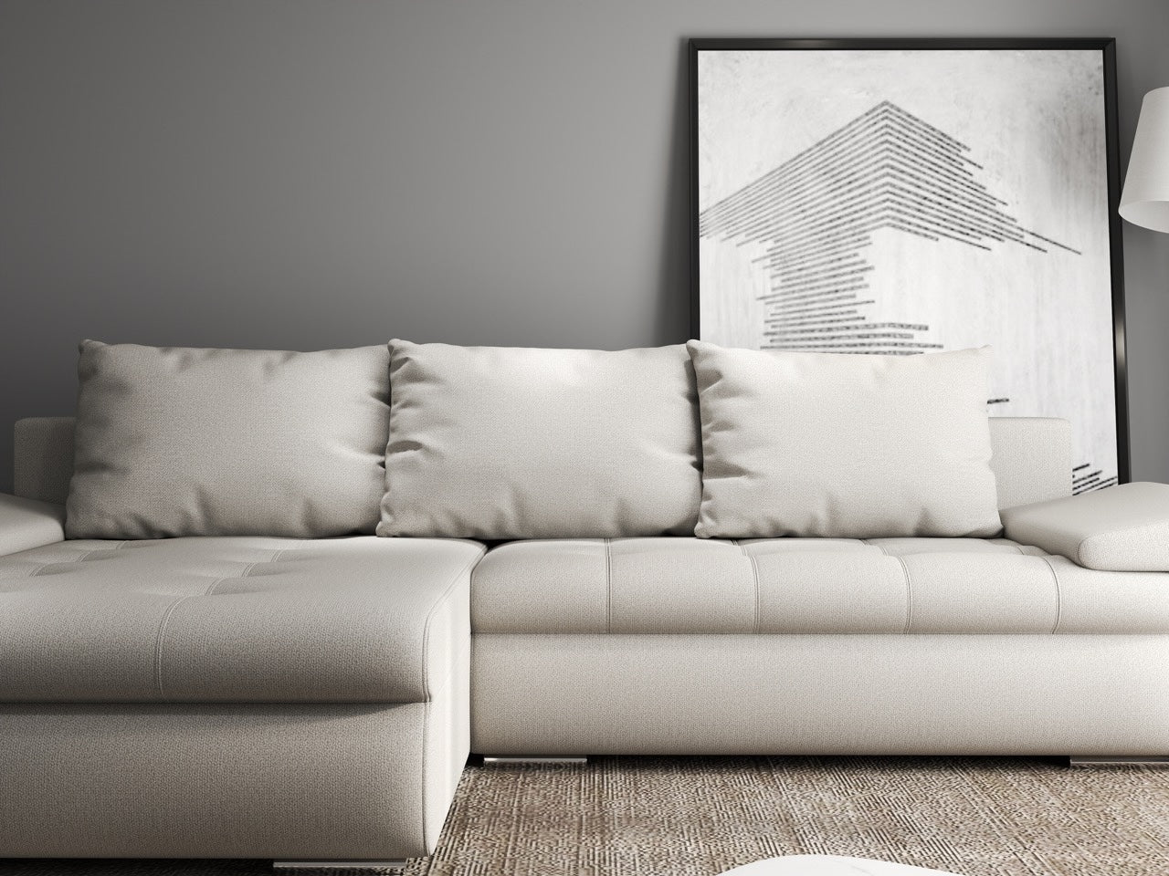 Colțar extensibil dumonde cu ladă de depozitare si sezut confortabil din spuma HR, Leonardo Enjoy Bej 260x185 cm Fabrica