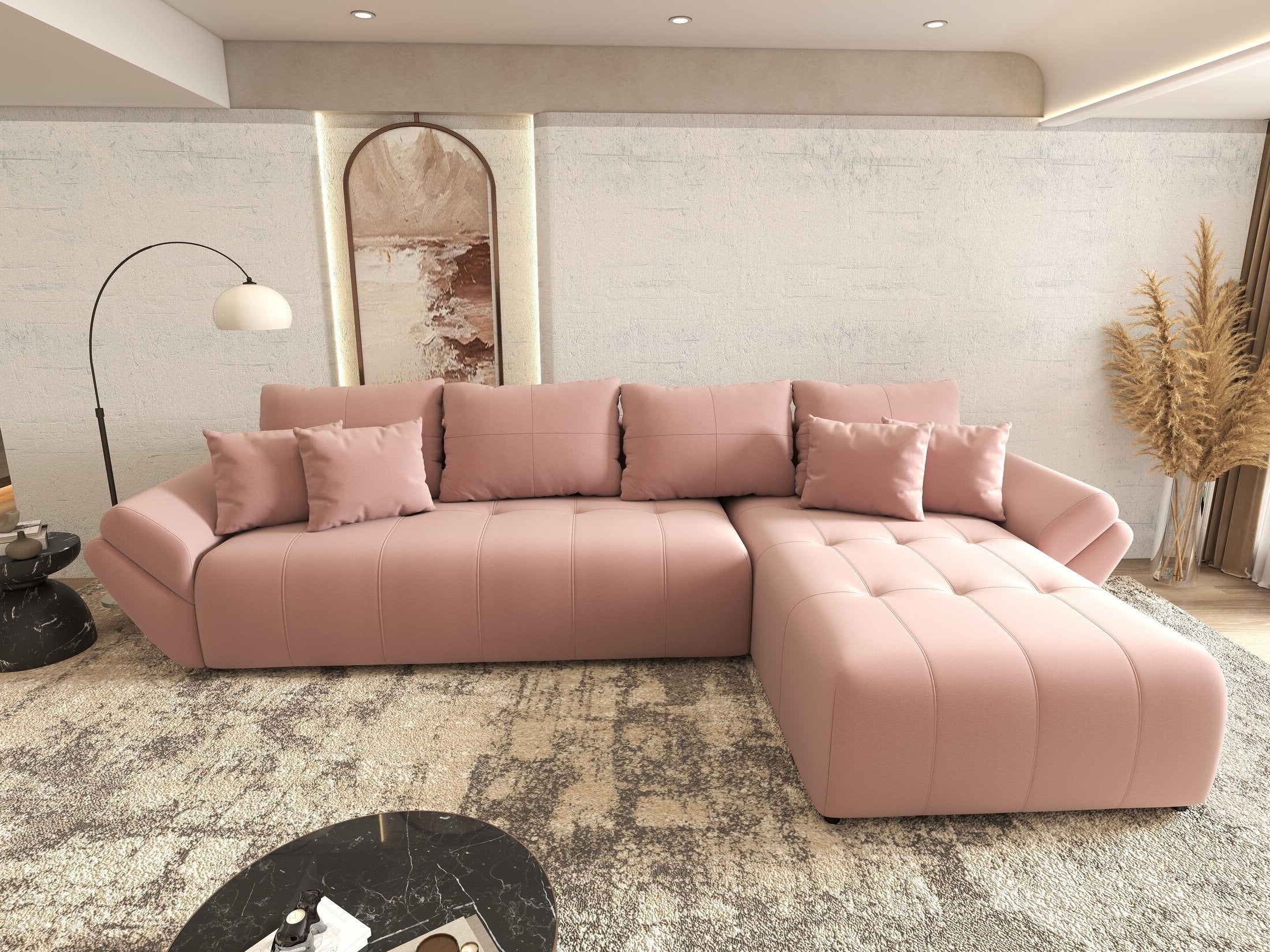 Colțar extensibil dumonde cu ladă de depozitare si sezut confortabil din spuma HR, Berlin XL Royal Roz 350x185 cm II