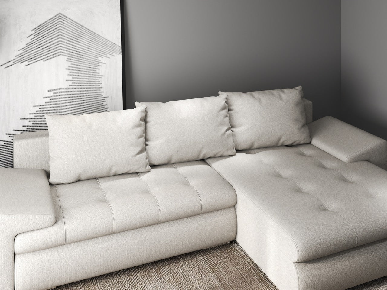 Colțar extensibil dumonde cu ladă de depozitare si sezut confortabil din spuma HR, Leonardo Enjoy Bej 260x185 cm II Fabrica