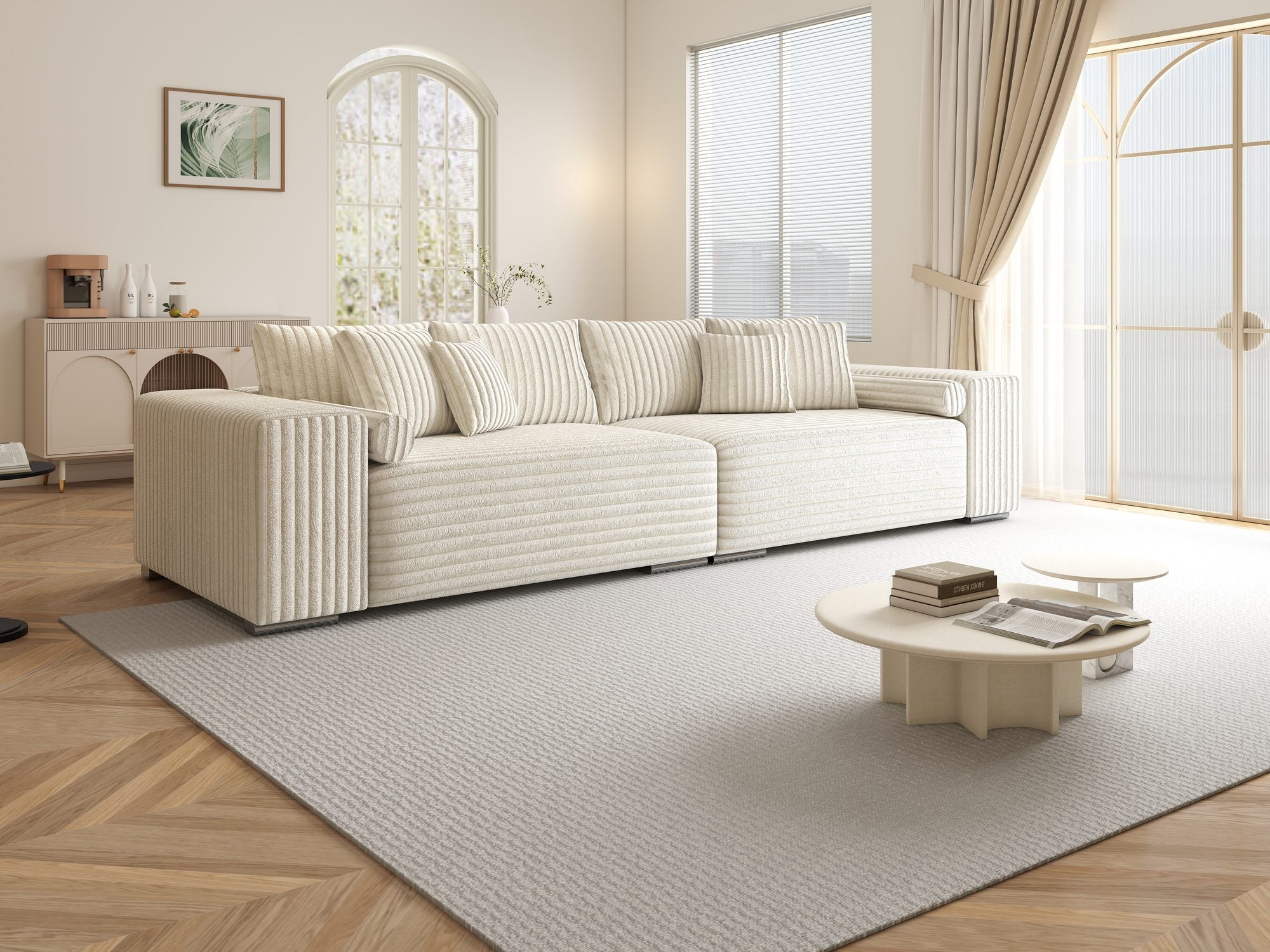 Canapea extensibilă dumonde cu ladă de depozitare si sezut confortabil din spuma high-density, Marbela XXL Tilia Bej 01 290x100 cm