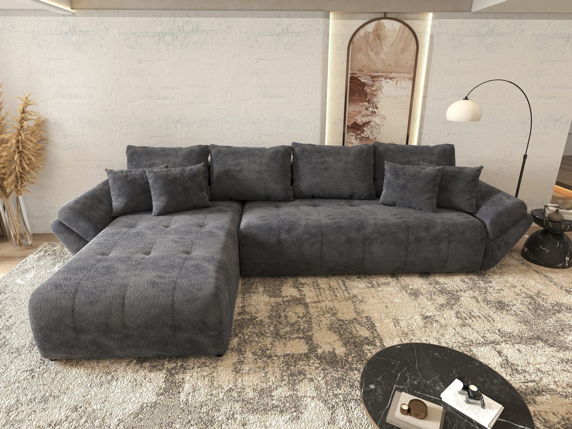 Colțar extensibil dumonde cu ladă de depozitare si sezut confortabil din spuma high-density, Berlin XL Vibe Gri Antracit 97 350x185 cm