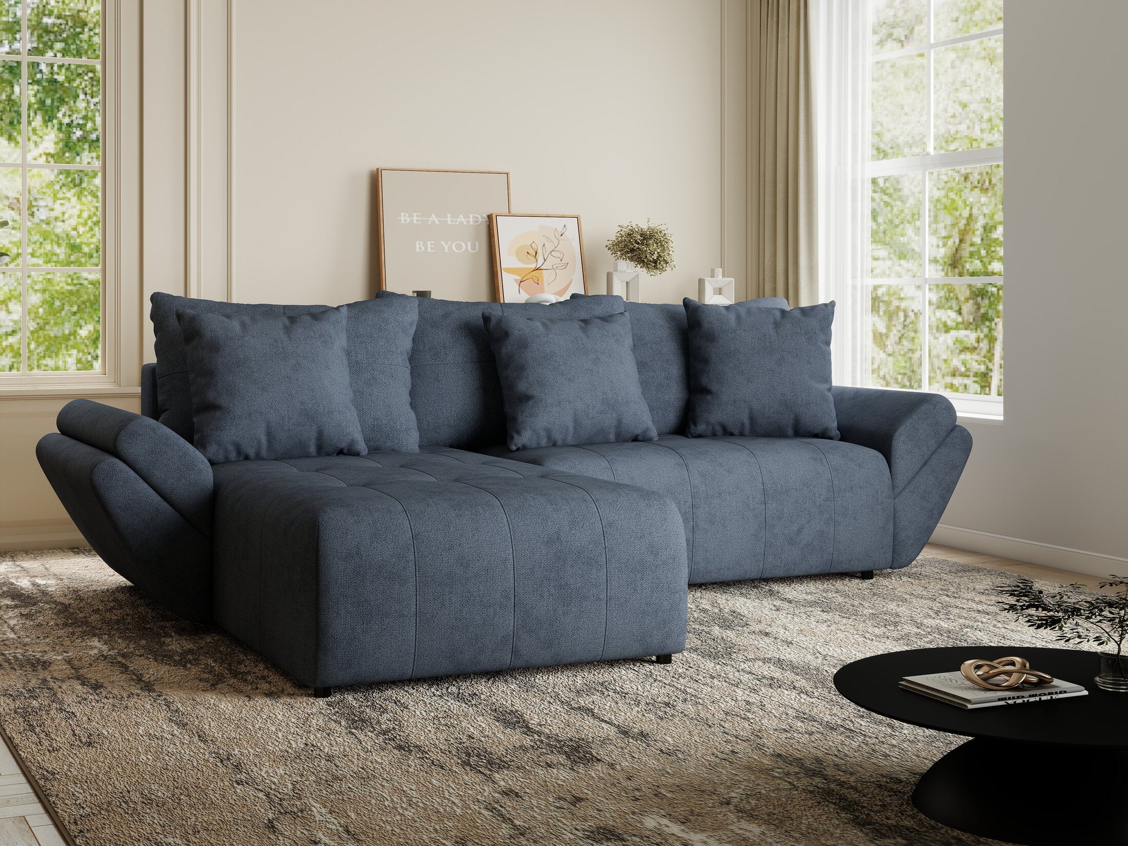 Colțar extensibil dumonde cu ladă de depozitare si sezut confortabil din spuma HR, Berlin Enjoy Antracit 280x185 cm