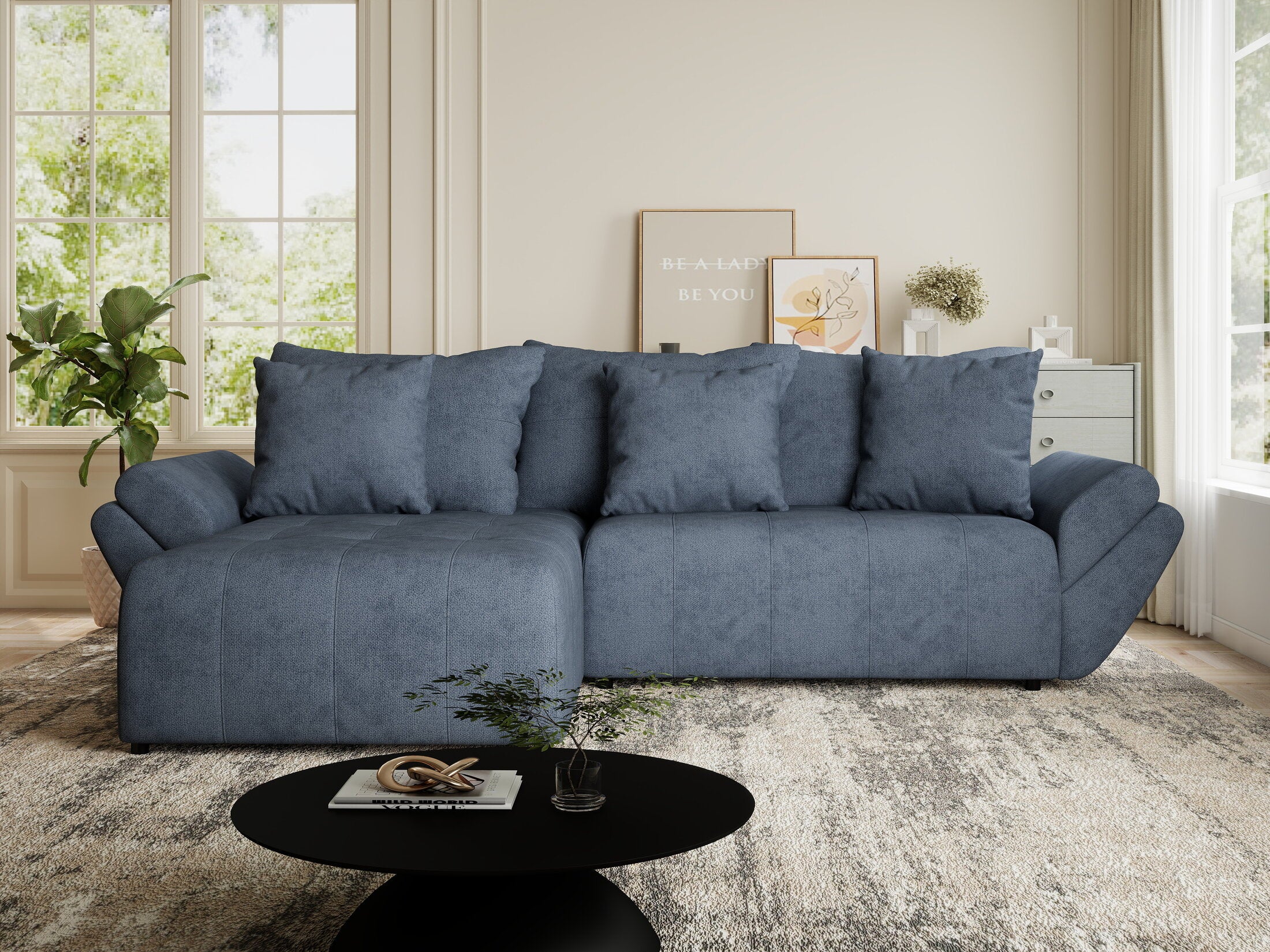 Colțar extensibil dumonde cu ladă de depozitare si sezut confortabil din spuma HR, Berlin Enjoy Antracit 280x185 cm