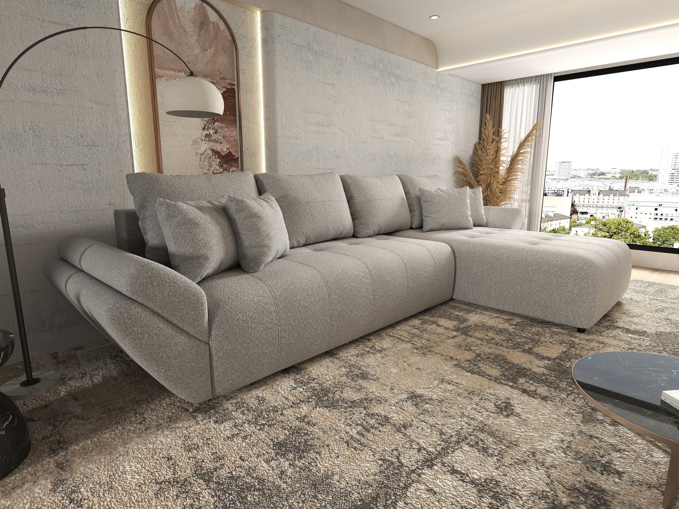 Colțar extensibil dumonde cu ladă de depozitare si sezut confortabil din spuma HR, Berlin XL Euphoria Dove 350x185 cm II