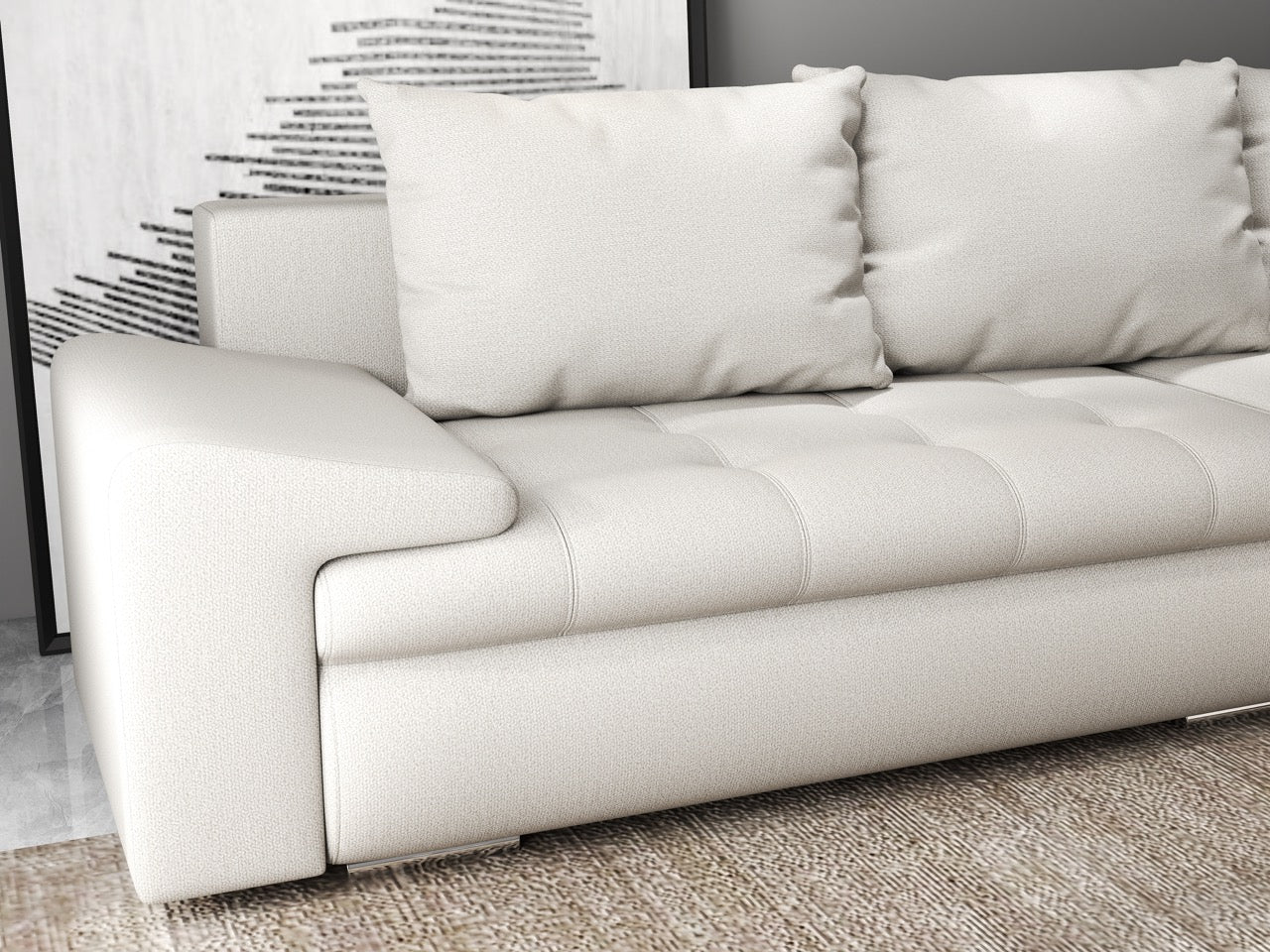 Colțar extensibil dumonde cu ladă de depozitare si sezut confortabil din spuma HR, Leonardo Enjoy Bej 260x185 cm II Fabrica