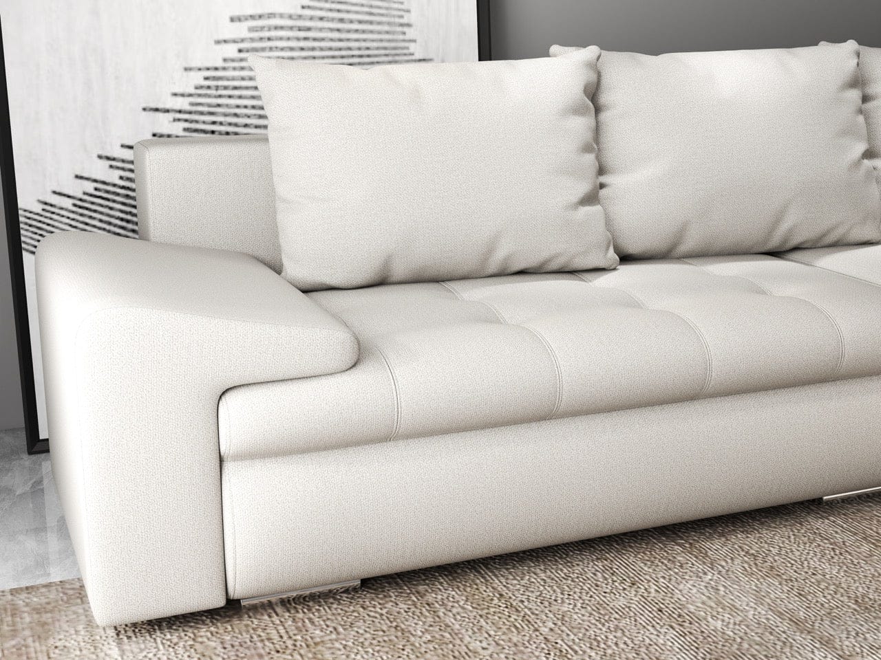Colțar extensibil dumonde cu ladă de depozitare si sezut confortabil din spuma HR, Leonardo Enjoy Bej 260x185 cm II Fabrica