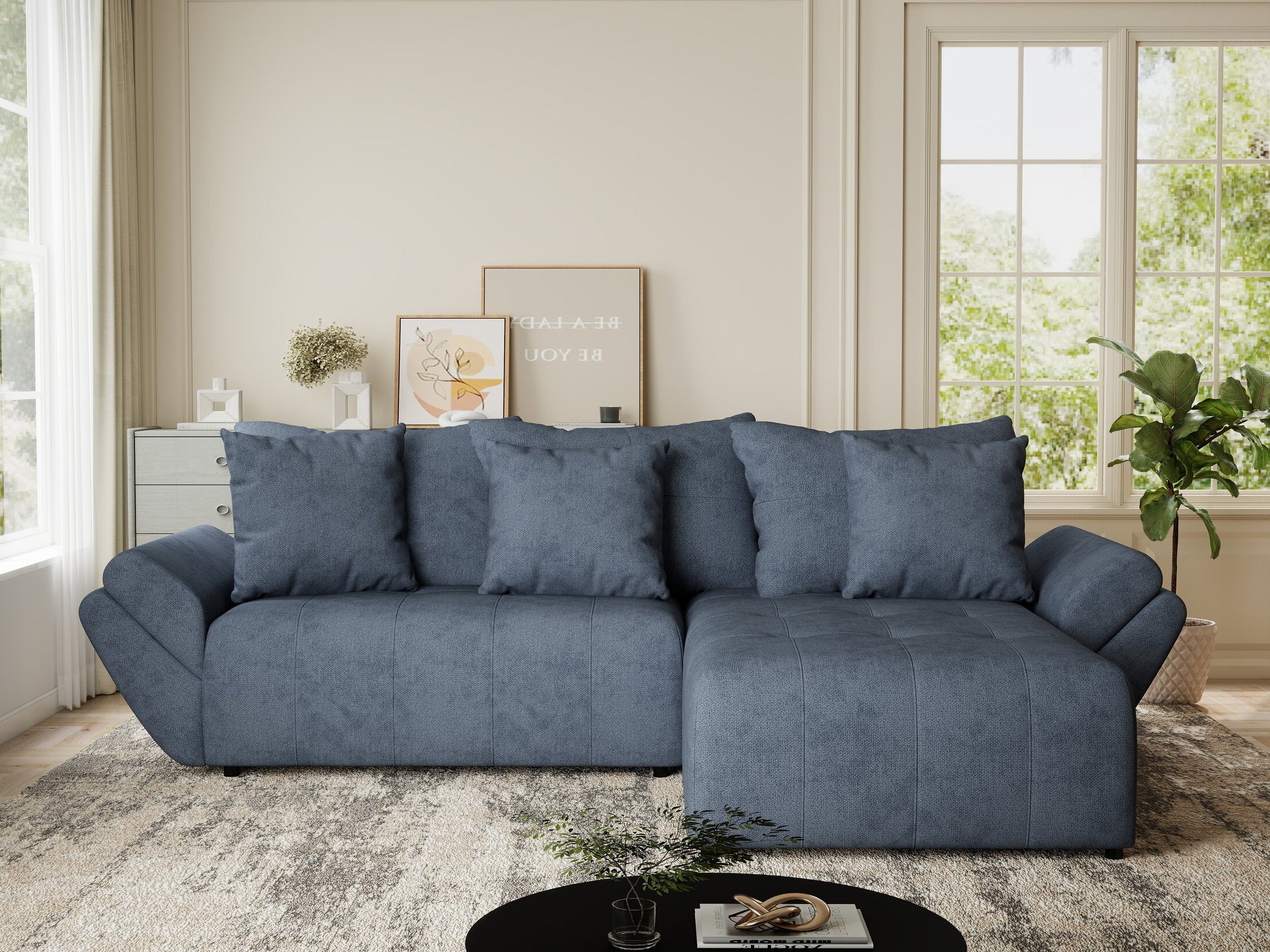 Colțar extensibil dumonde cu ladă de depozitare si sezut confortabil din spuma HR, Berlin Enjoy Antracit 280x185 cm II