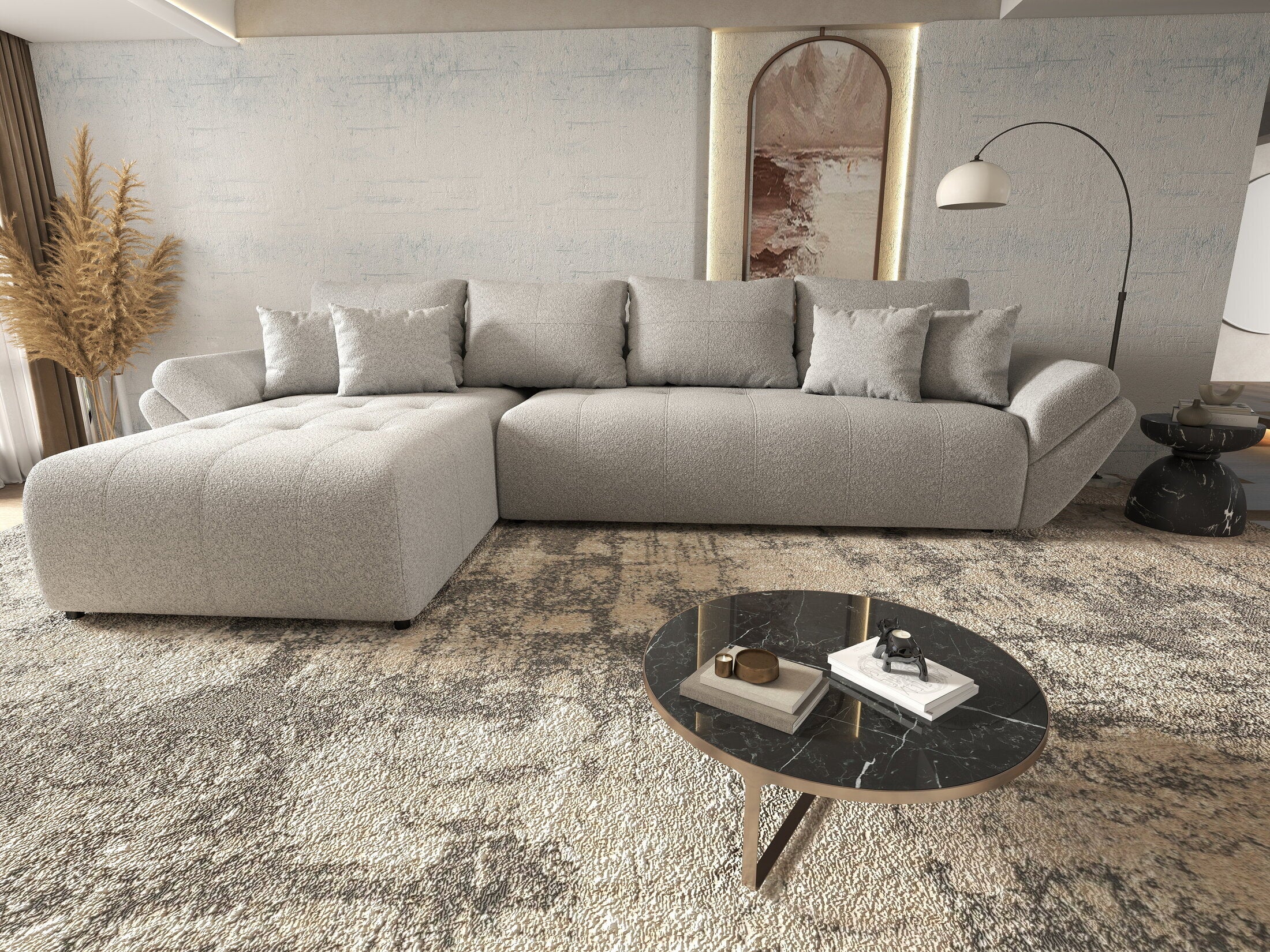 Colțar extensibil dumonde cu ladă de depozitare si sezut confortabil din spuma HR, Berlin XL Euphoria Dove 350x185 cm