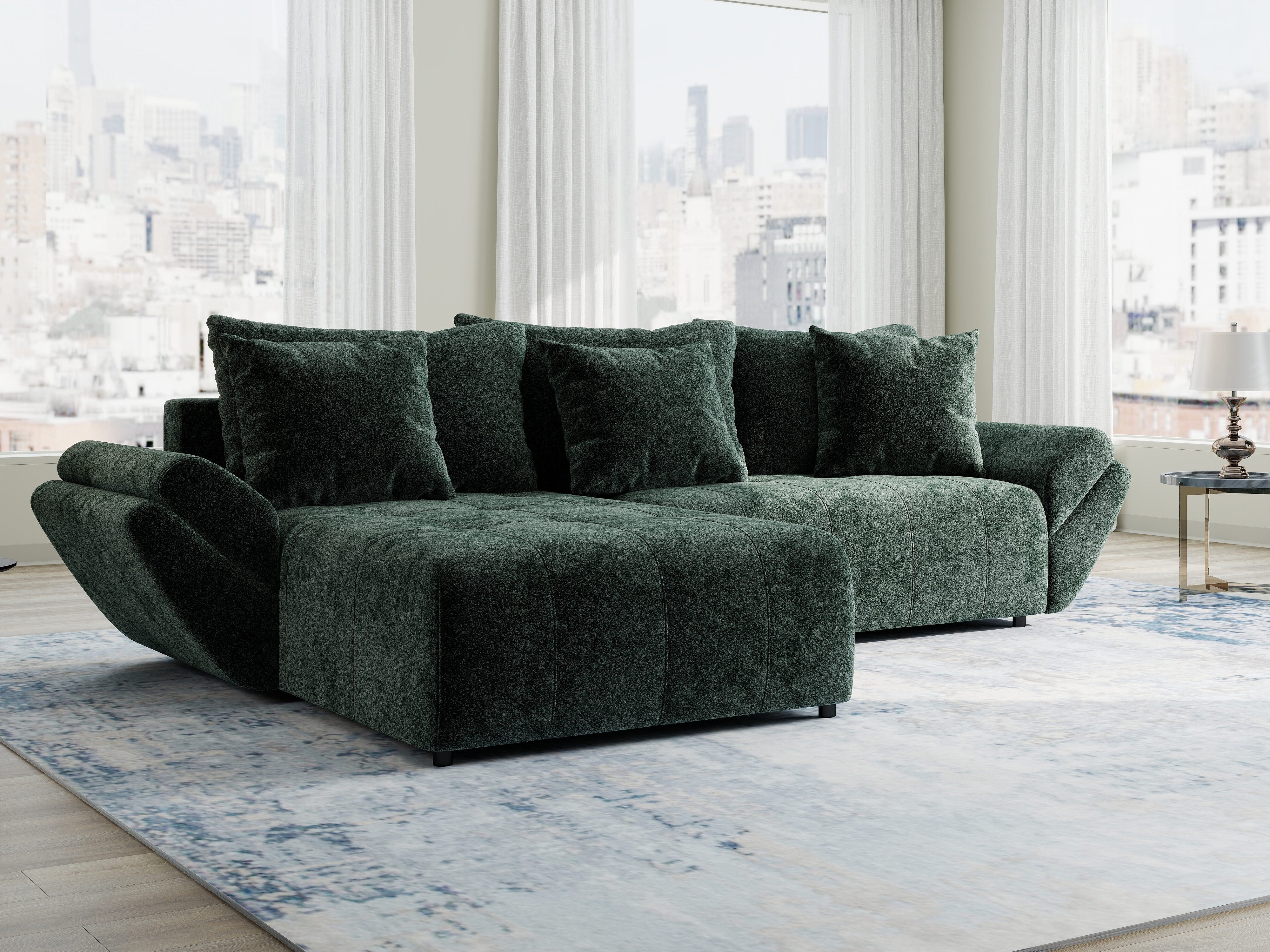 Colțar extensibil dumonde cu ladă de depozitare si sezut confortabil din spuma HR, Berlin Euphoria Verde 280x185 cm