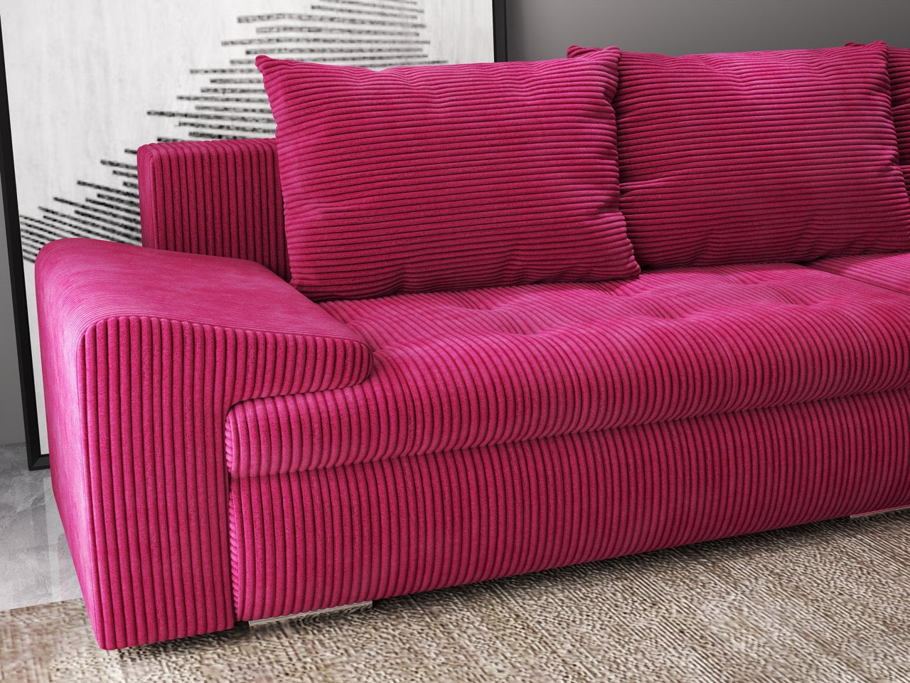 Colțar extensibil dumonde cu ladă de depozitare si sezut confortabil din spuma HR, Leonardo Zoom Rosu 260x185 cm II Fabrica