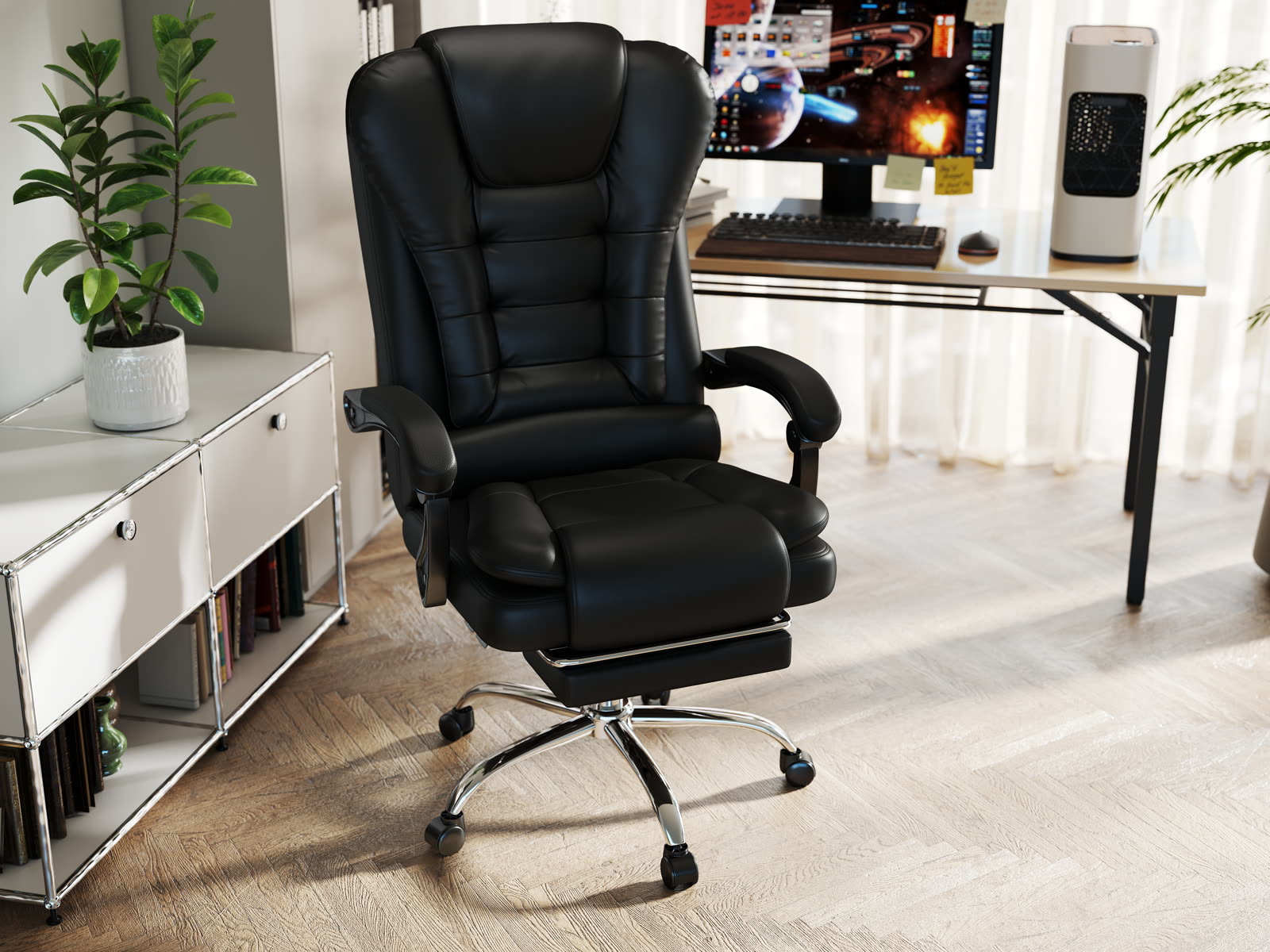 Scaun Directorial Dumonde OMEGA, cotiere 3D, mecanism multifuncțional, ecopiele, suport picioare, negru