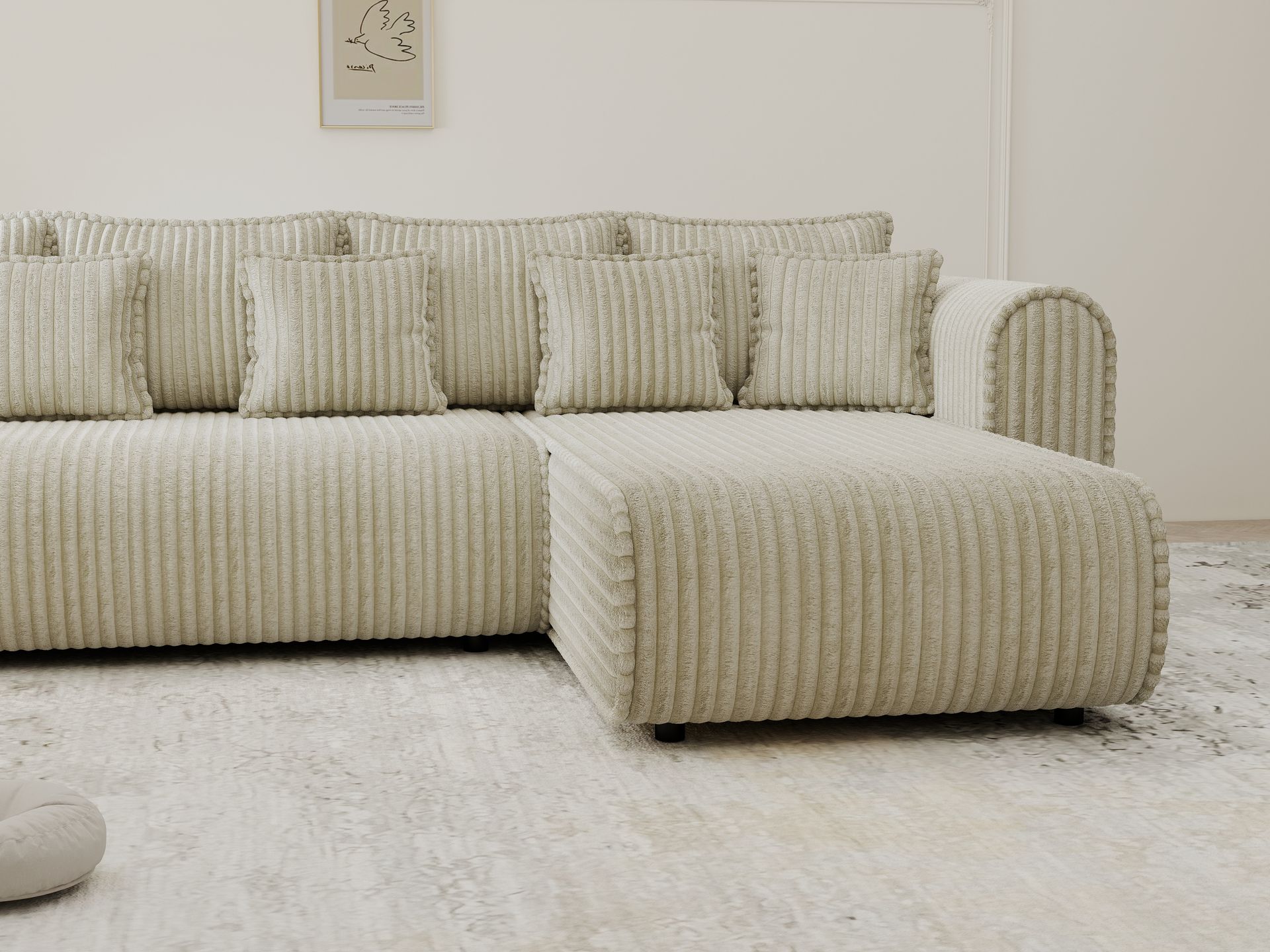 Colțar extensibil dumonde cu ladă de depozitare si sezut confortabil din spuma high-density, Monaco XL Tilia Bej II 340x185 cm