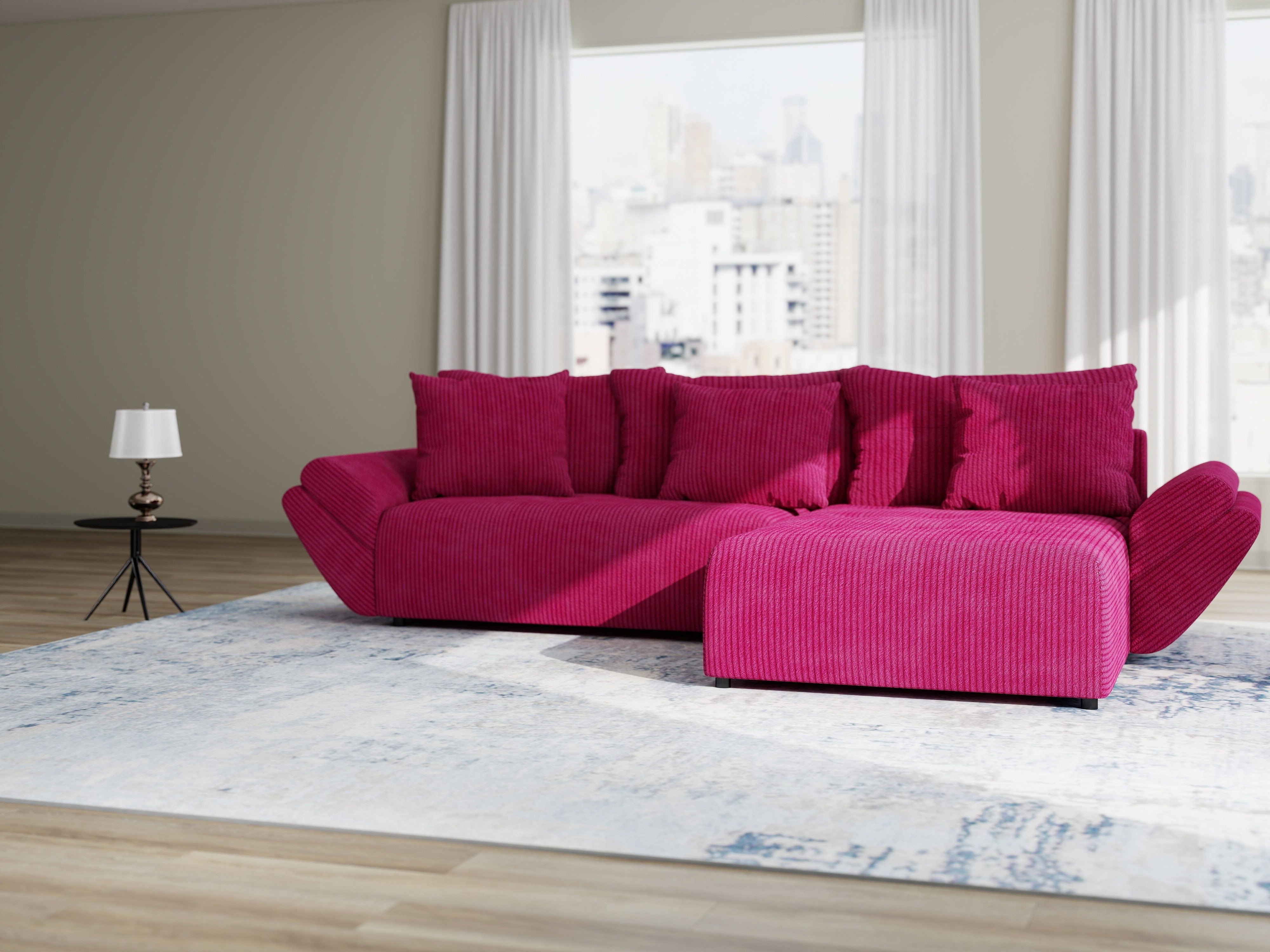 Colțar extensibil dumonde cu ladă de depozitare si sezut confortabil din spuma HR, Berlin Zoom Rosu 280x185 cm II