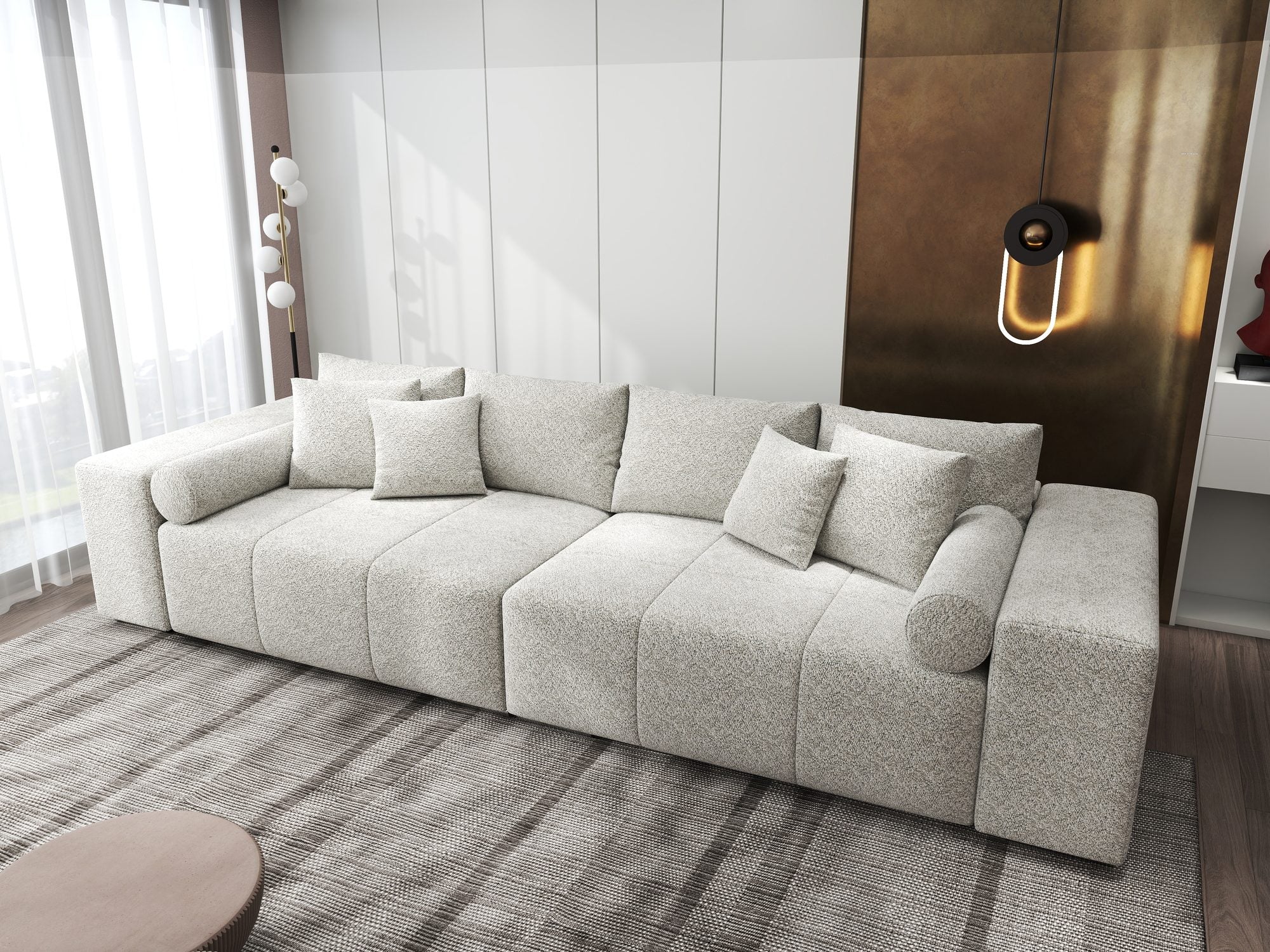 Canapea extensibilă dumonde cu ladă de depozitare si sezut confortabil din spuma high-density, Marbela XXL Arena Bej 2 290x100 cm