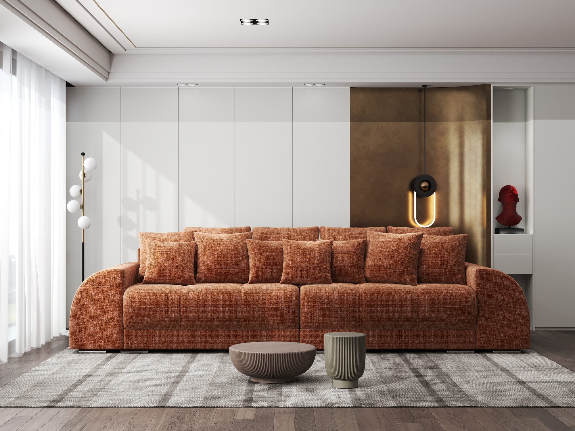 Canapea extensibilă dumonde cu 2 lăzi de depozitare si sezut confortabil din spuma high-density, Verona Cremona Teracota 52 310x100 cm