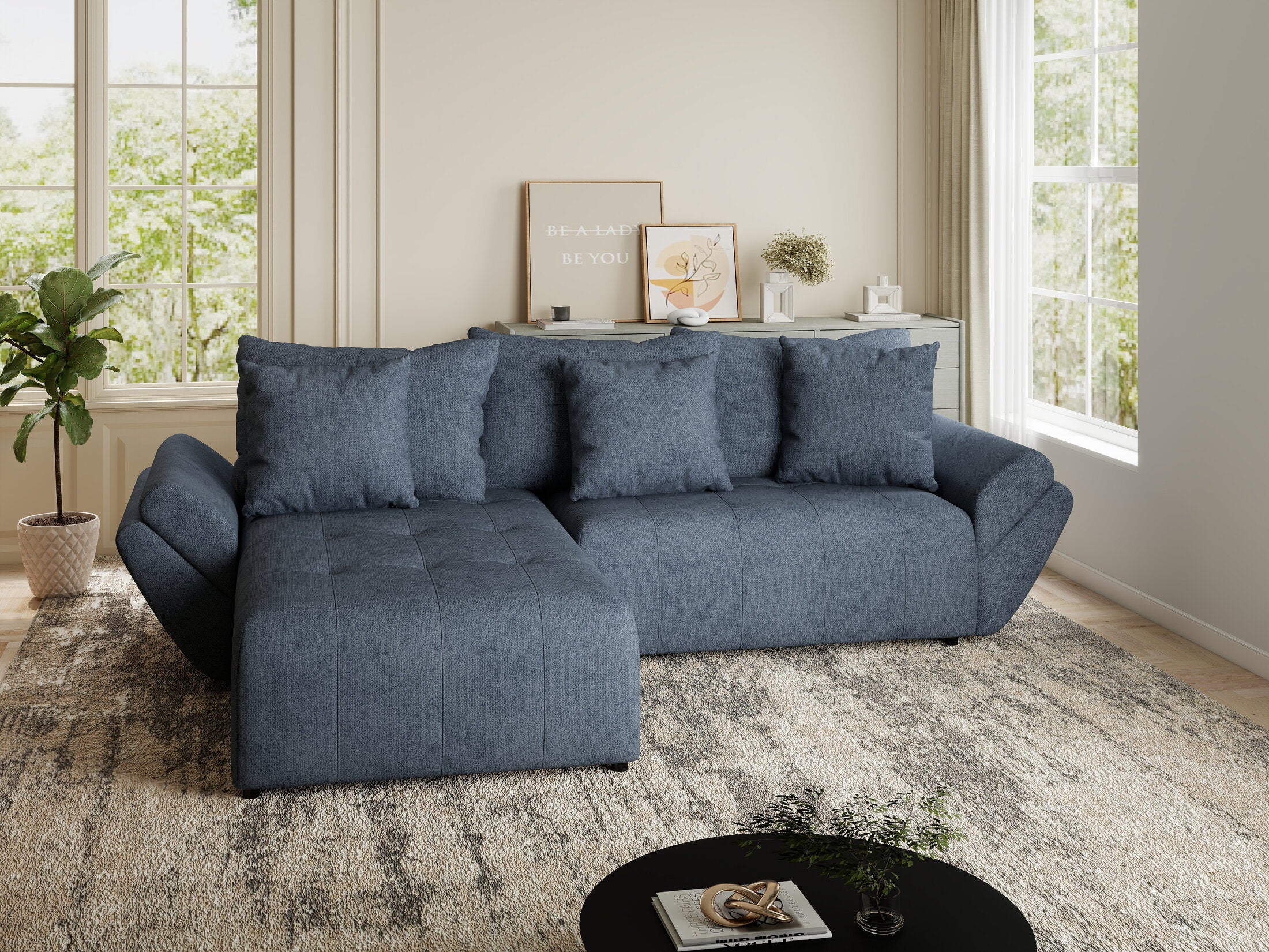 Colțar extensibil dumonde cu ladă de depozitare si sezut confortabil din spuma HR, Berlin Enjoy Antracit 280x185 cm