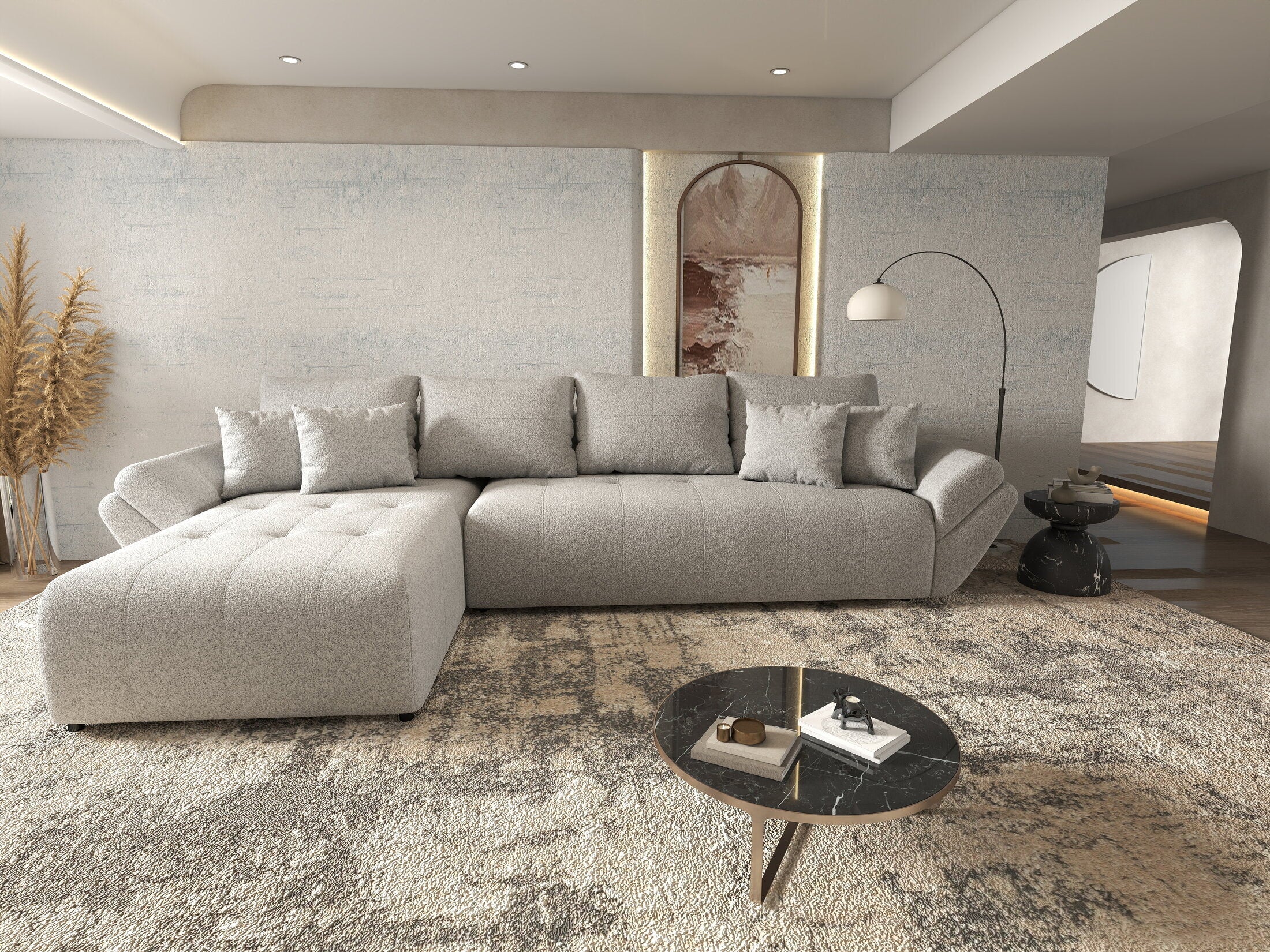 Colțar extensibil dumonde cu ladă de depozitare si sezut confortabil din spuma HR, Berlin XL Euphoria Dove 350x185 cm