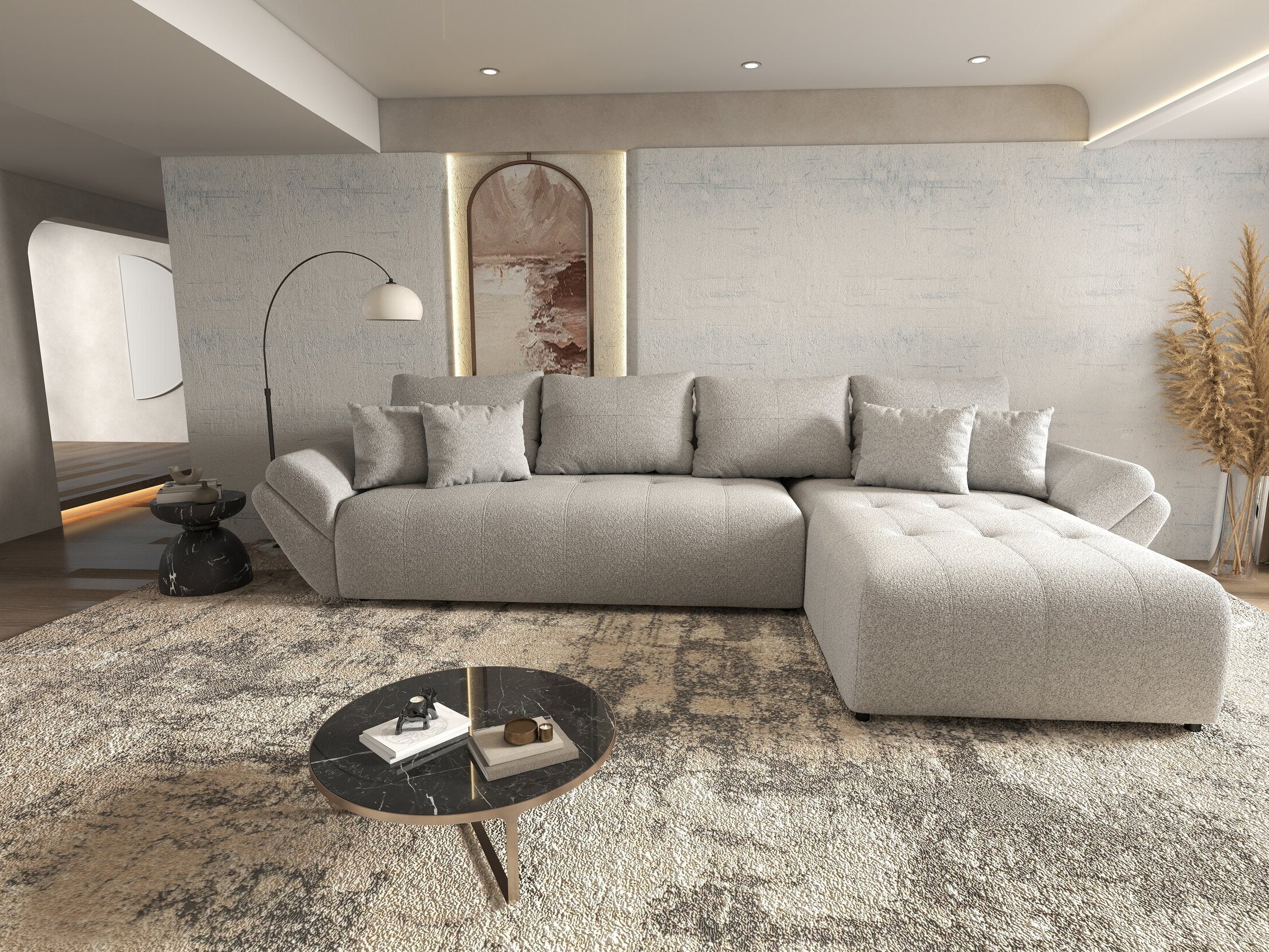 Colțar extensibil dumonde cu ladă de depozitare si sezut confortabil din spuma HR, Berlin XL Euphoria Dove 350x185 cm II