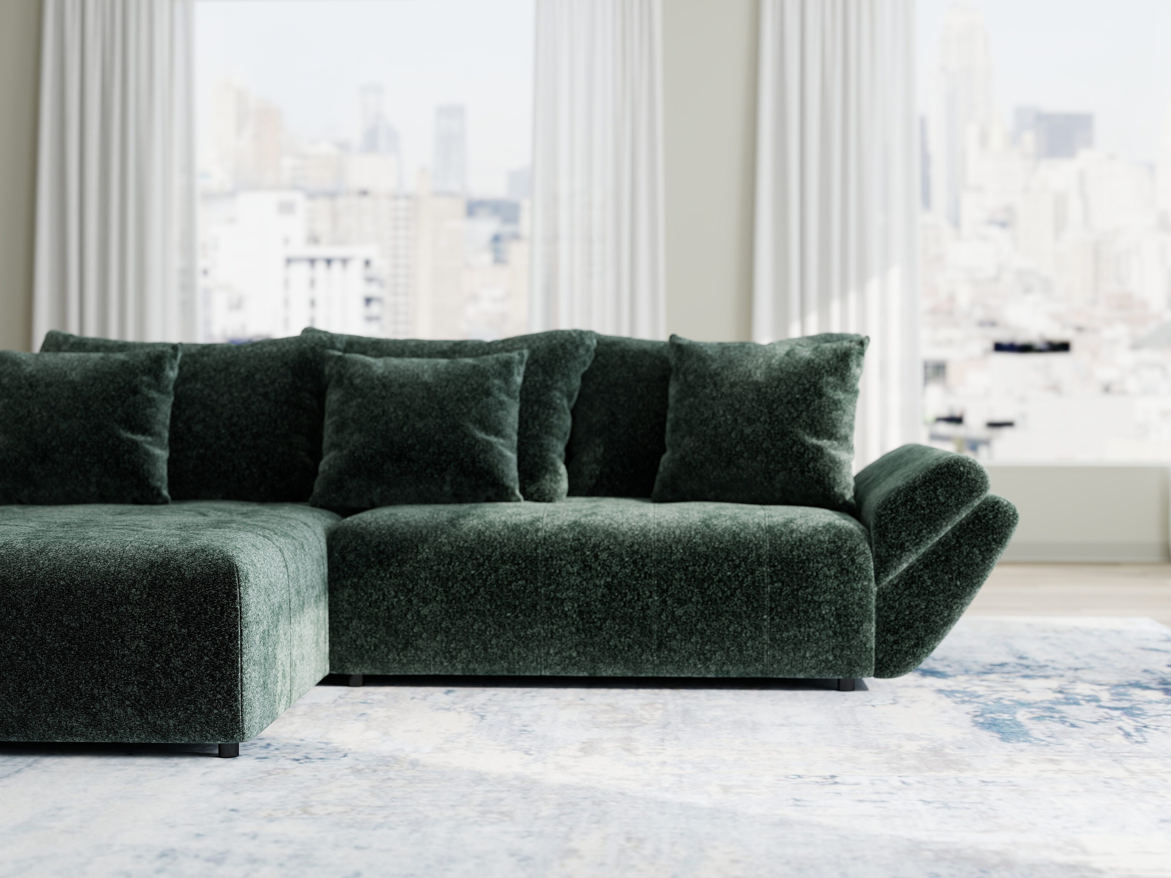 Colțar extensibil dumonde cu ladă de depozitare si sezut confortabil din spuma HR, Berlin Euphoria Verde 280x185 cm