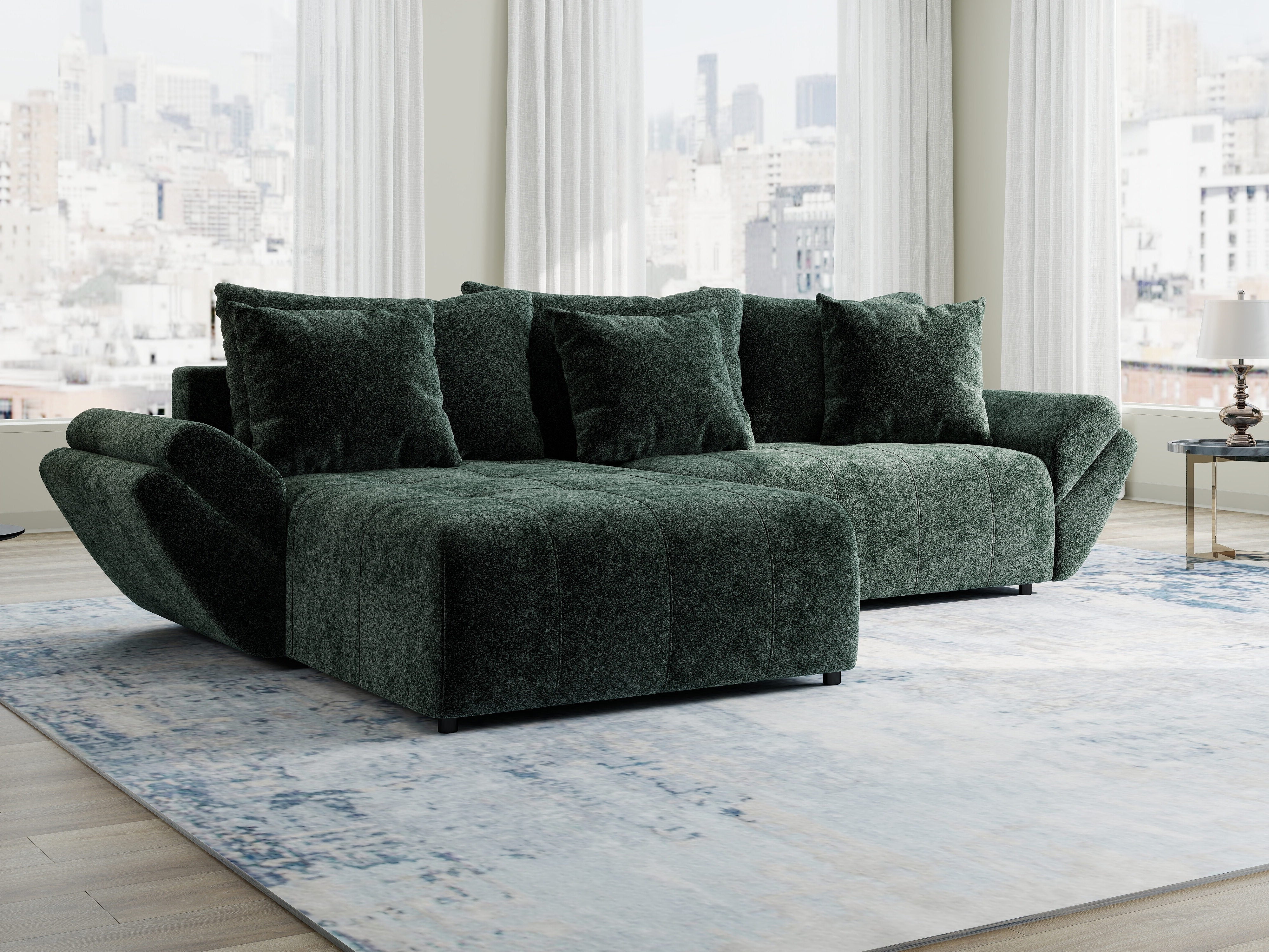 Colțar extensibil dumonde cu ladă de depozitare si sezut confortabil din spuma HR, Berlin Euphoria Verde 280x185 cm