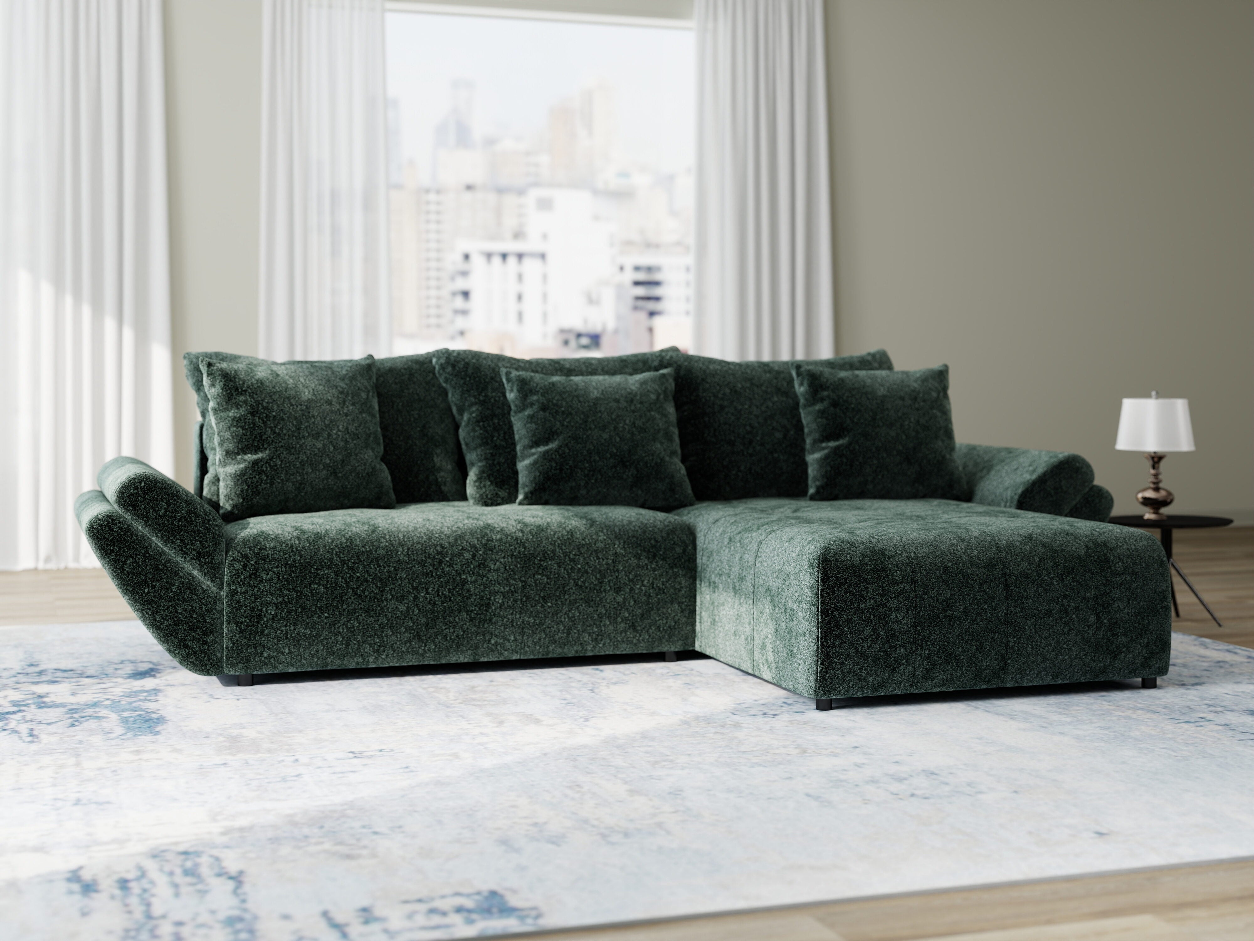 Colțar extensibil dumonde cu ladă de depozitare si sezut confortabil din spuma HR, Berlin Euphoria Verde 280x185 cm II