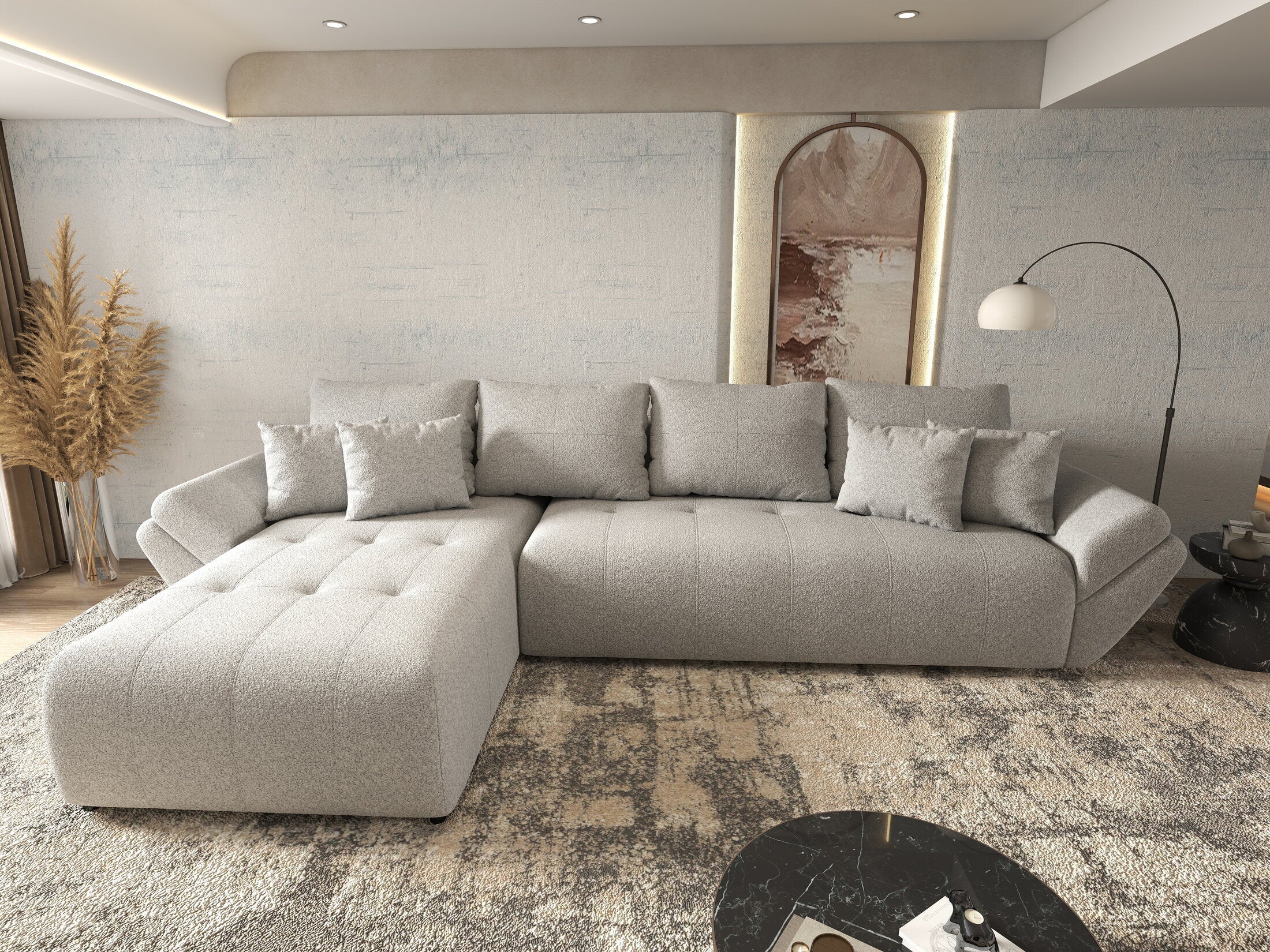 Colțar extensibil dumonde cu ladă de depozitare si sezut confortabil din spuma HR, Berlin XL Euphoria Dove 350x185 cm